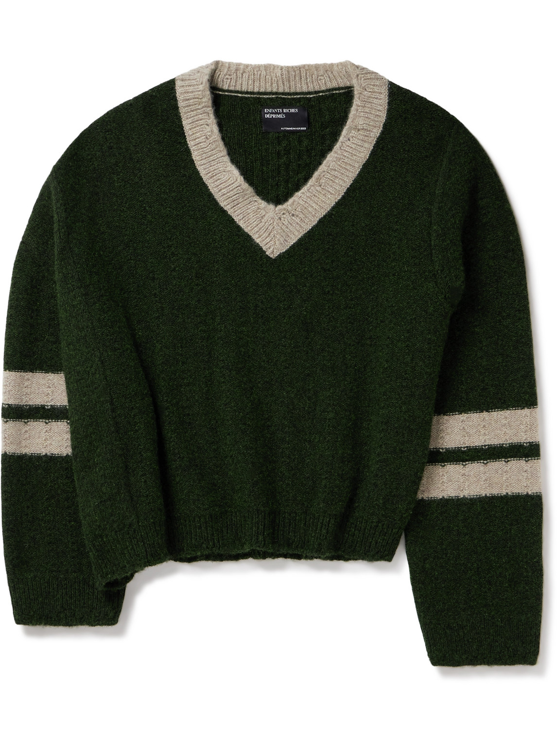 Enfants Riches Deprimes Asymmetric Striped Brushed-cashmere Sweater In Green