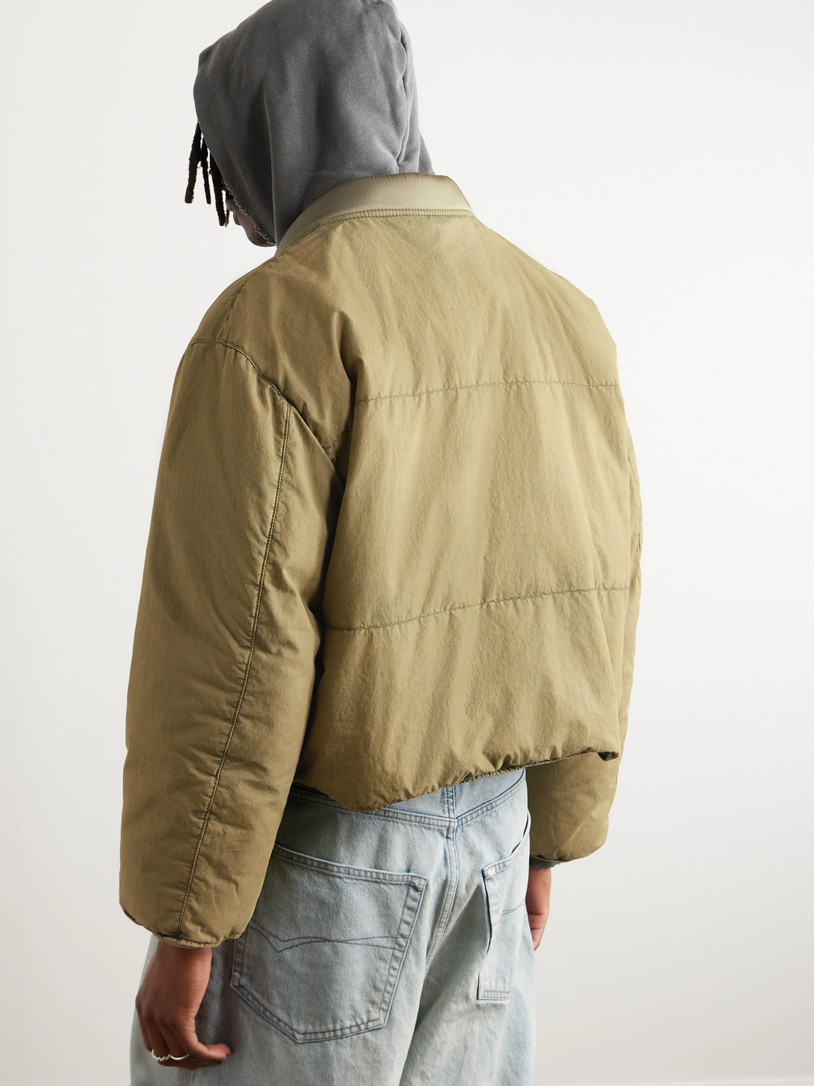 Shop Enfants Riches Deprimes Quilted Shell-trimmed Cotton-blend Canvas Down Bomber Jacket In Green