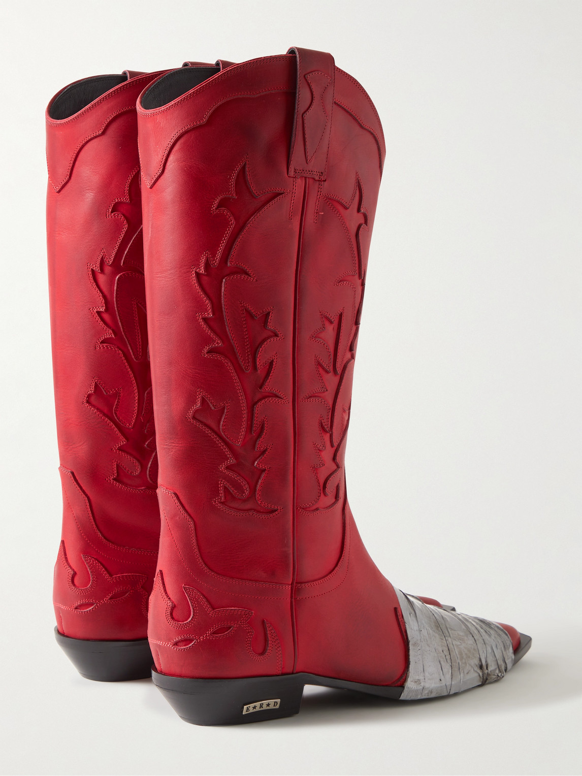 Shop Enfants Riches Deprimes Embellished Panelled Leather Cowboy Boots In Red