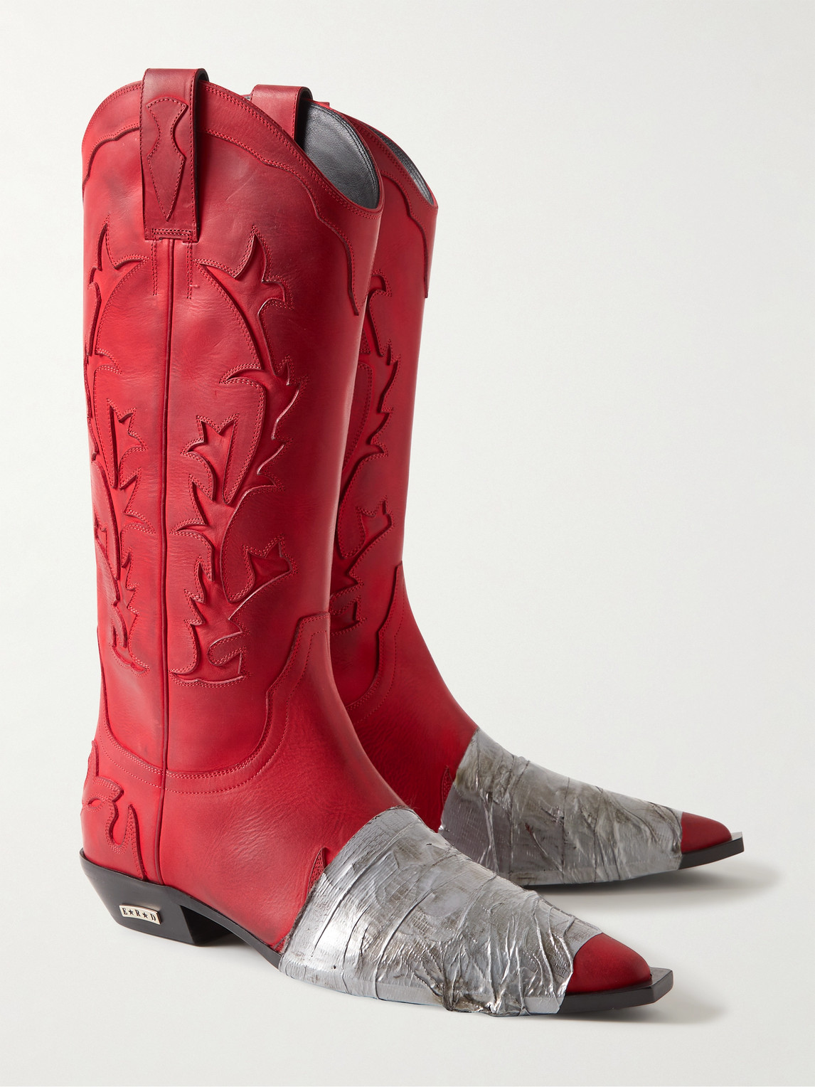 Shop Enfants Riches Deprimes Embellished Panelled Leather Cowboy Boots In Red