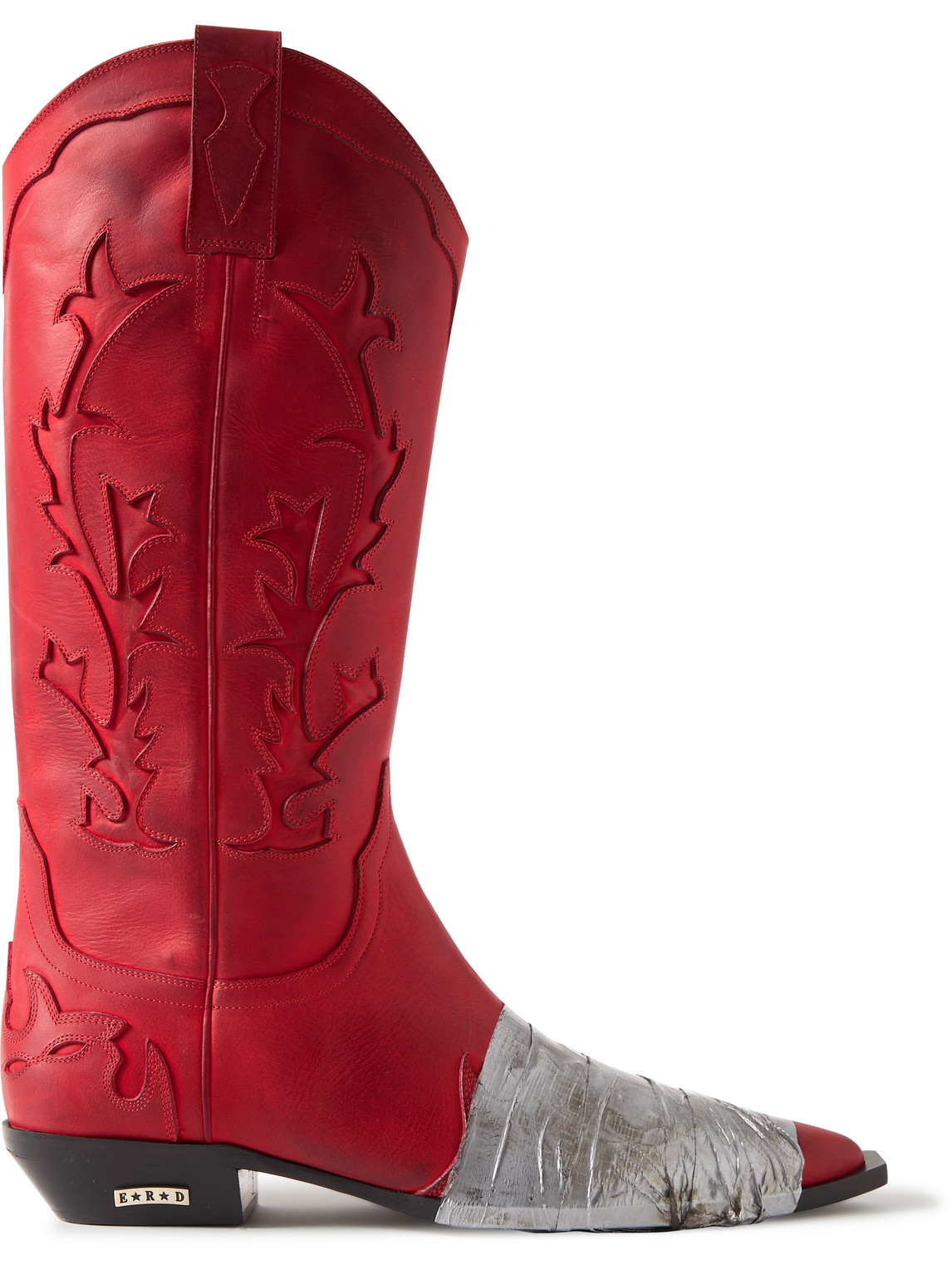 Enfants Riches Deprimes Embellished Panelled Leather Cowboy Boots In Red