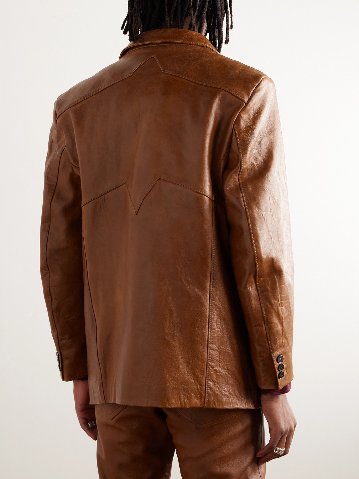 Shop Enfants Riches Deprimes Go To Dallas And Take A Left Panelled Leather Jacket In Brown