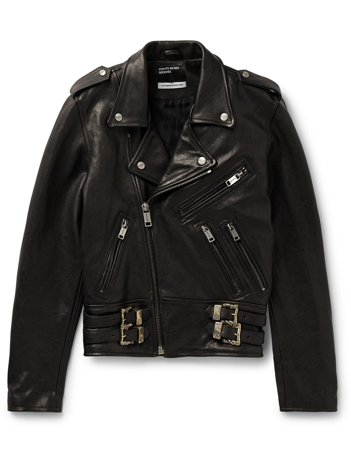 Enfants Riches Deprimes Slim-fit Embellished Leather Jacket In Black