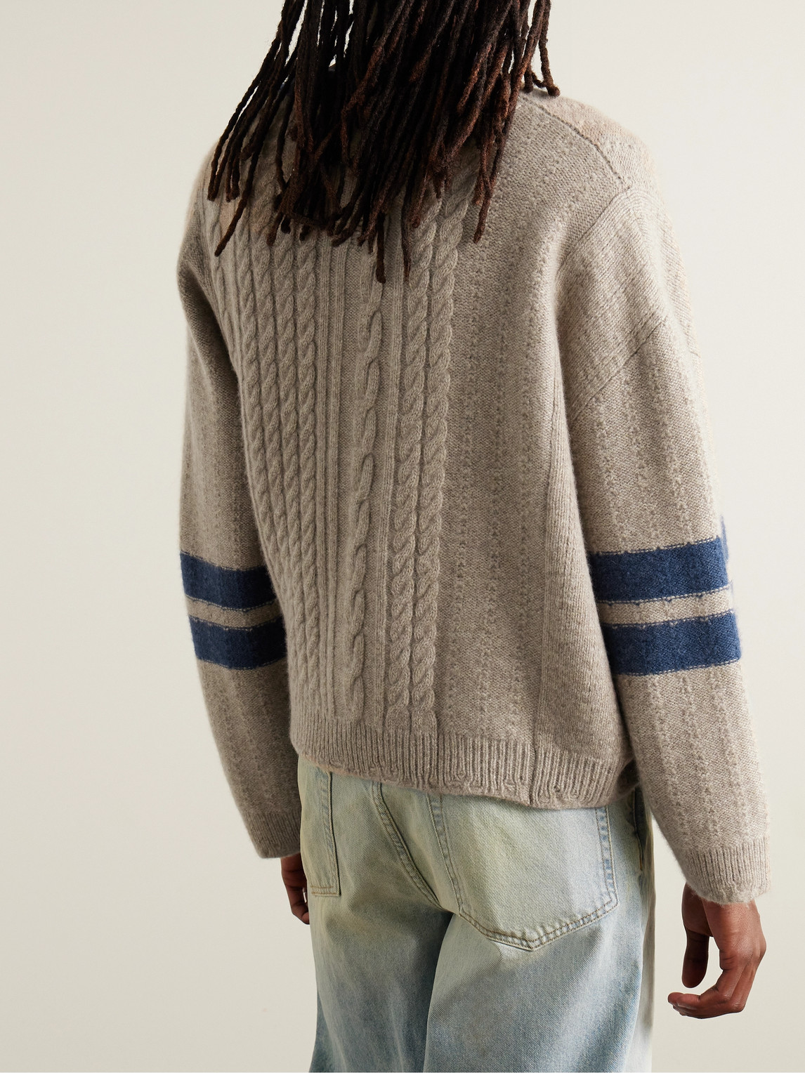 Shop Enfants Riches Deprimes Asymmetric Striped Brushed-cashmere Sweater In Neutrals