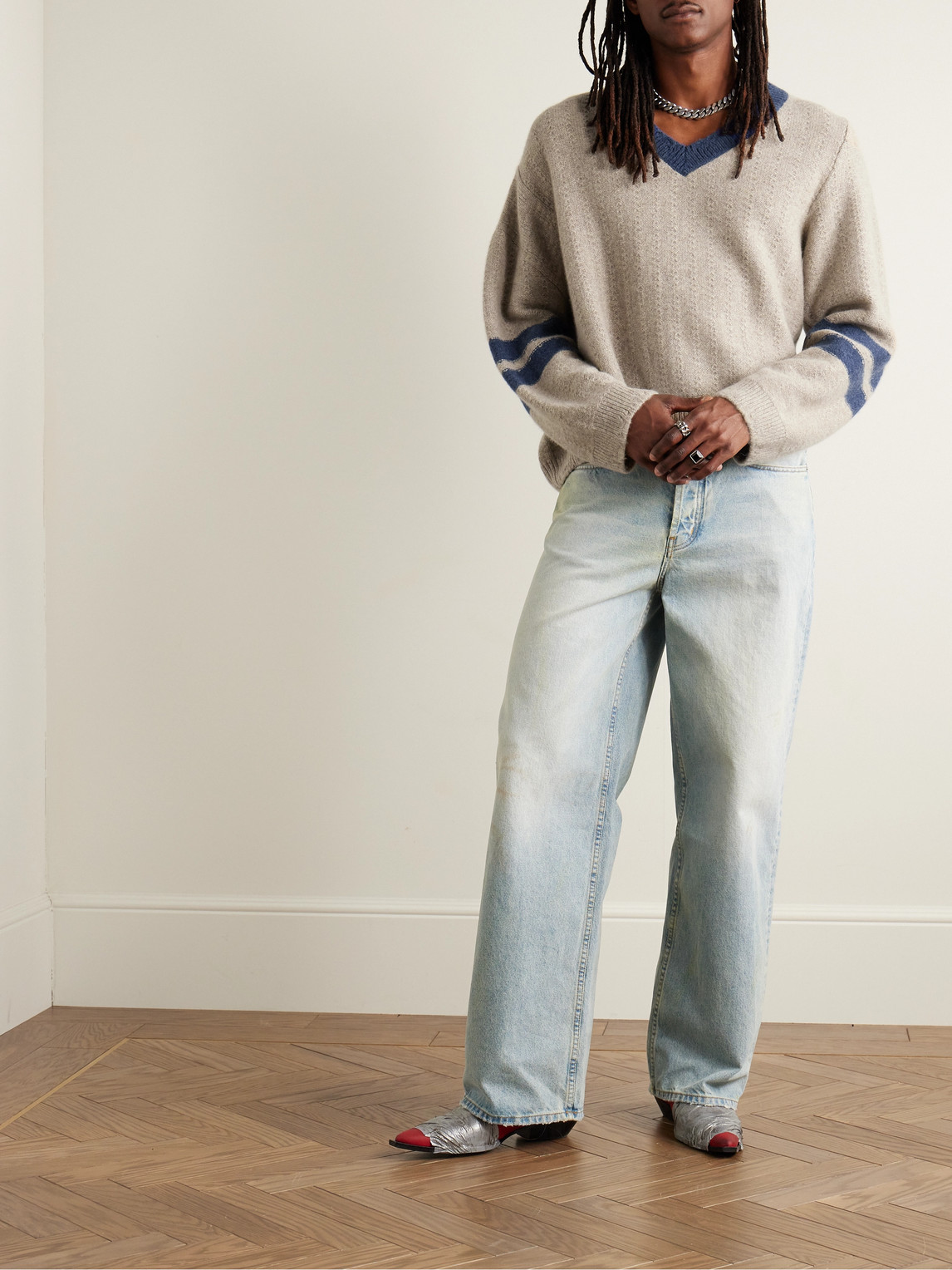 Enfants Riches Déprimés Asymmetric Striped Brushed-Cashmere