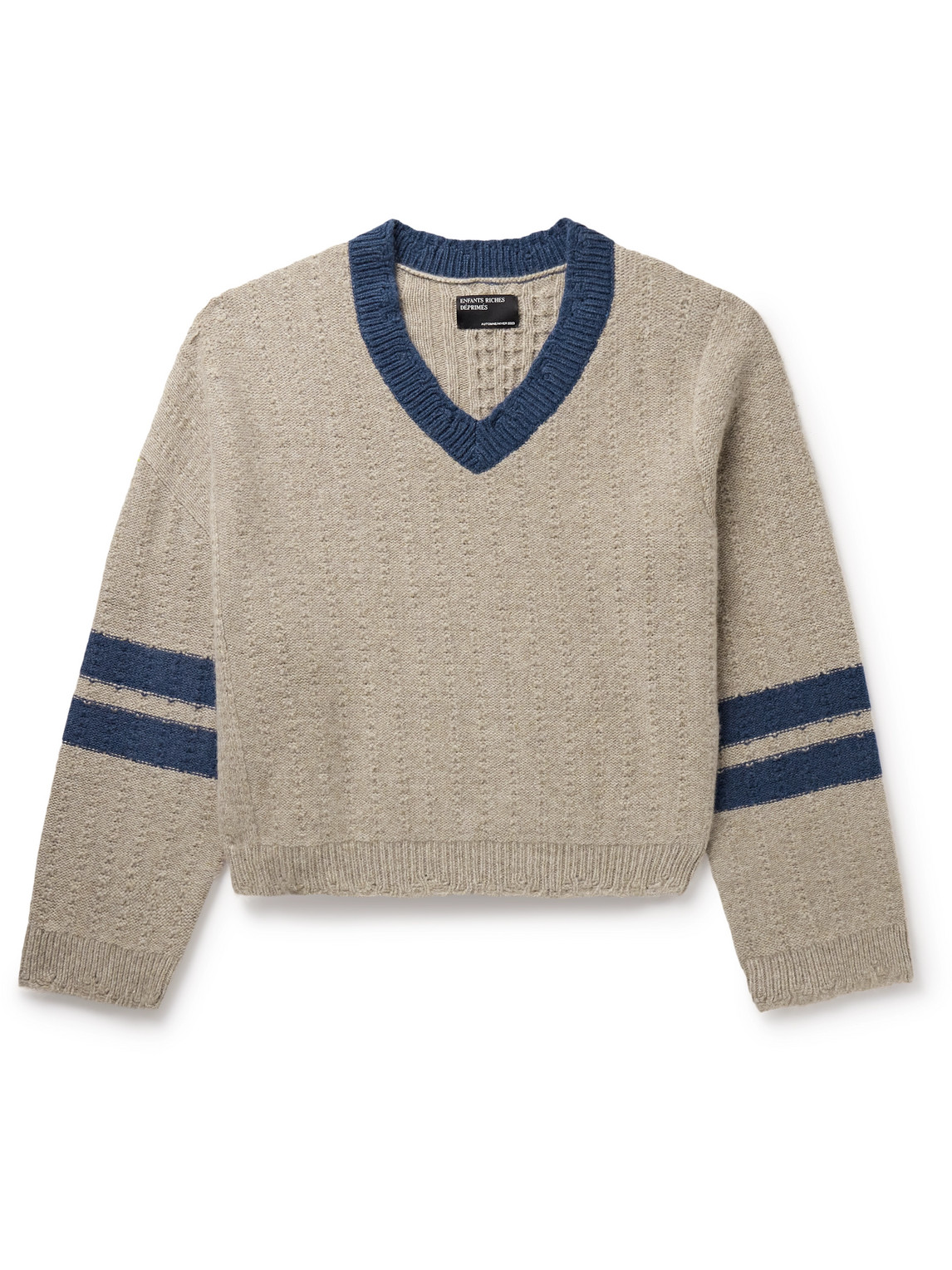 Enfants Riches Deprimes Assymmetric Striped Brushed-cashmere Sweater In Neutrals