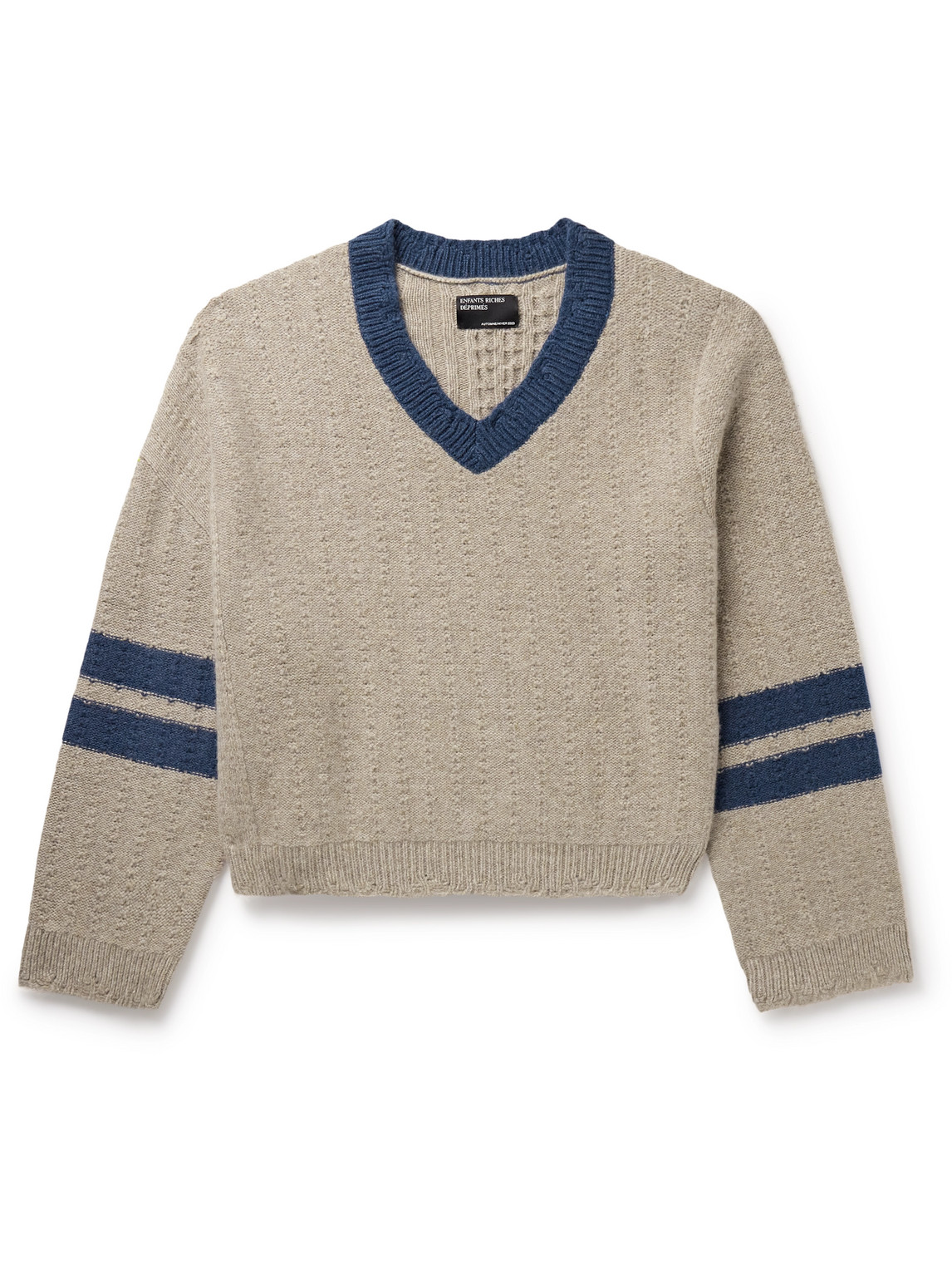 Enfants Riches Deprimes Assymmetric Striped Brushed-cashmere Jumper In Neutrals