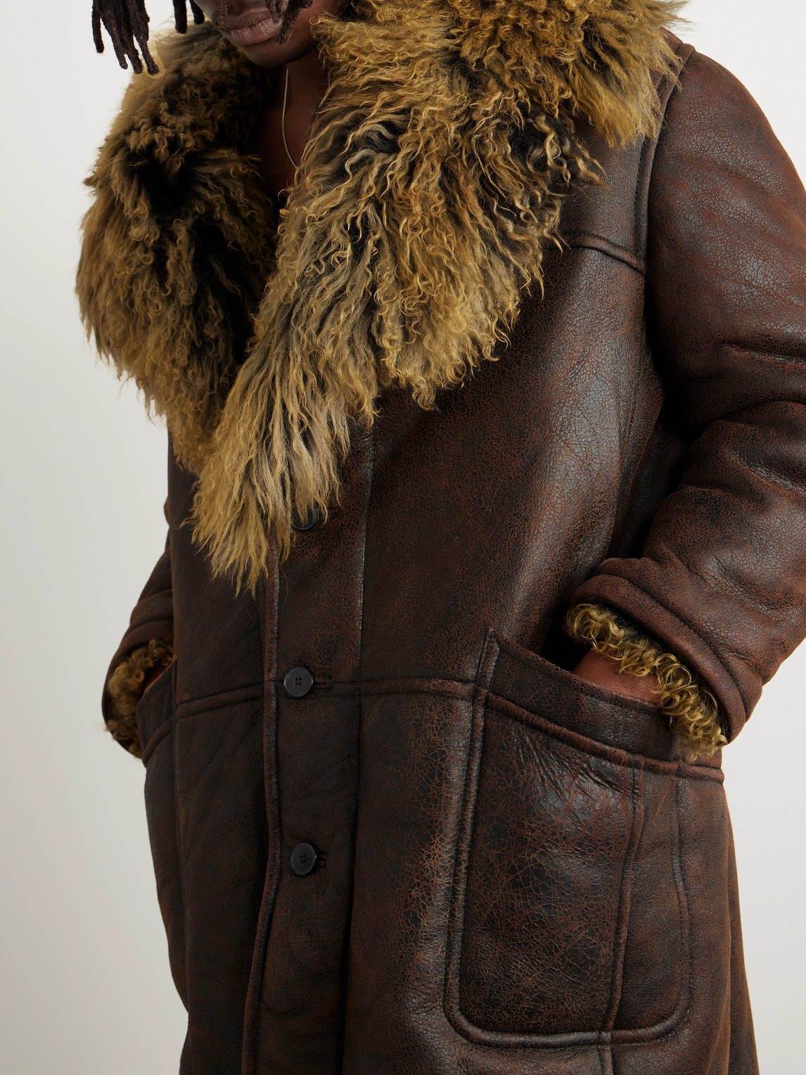 Shop Enfants Riches Deprimes Sheraling-lined Crackled-leather Jacket In Brown