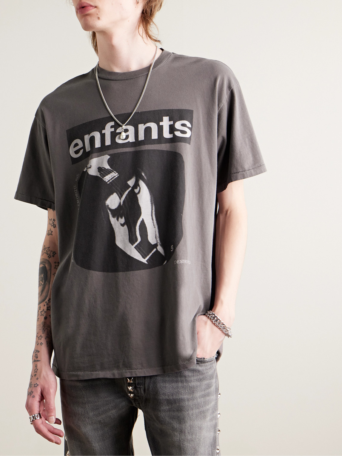 Shop Enfants Riches Deprimes Logo-print Cotton-jersey T-shirt In Gray