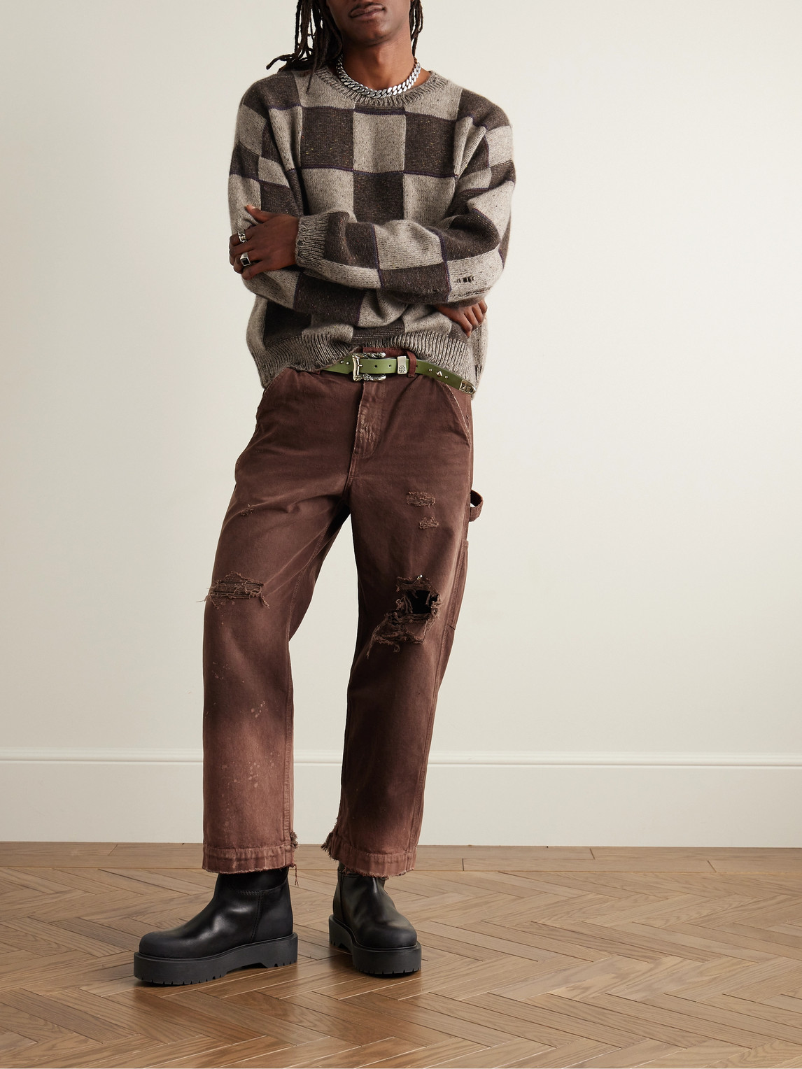 Shop Enfants Riches Deprimes Straight-leg Distressed Bleached Canvas Trousers In Brown