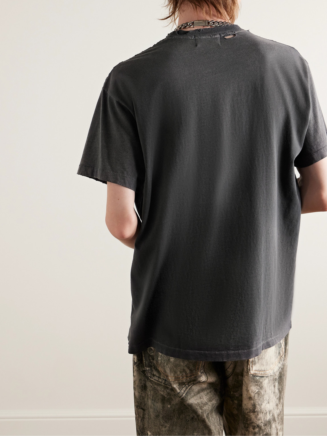 Shop Enfants Riches Deprimes Thrashed Distressed Logo-print Cotton-jersey T-shirt In Gray
