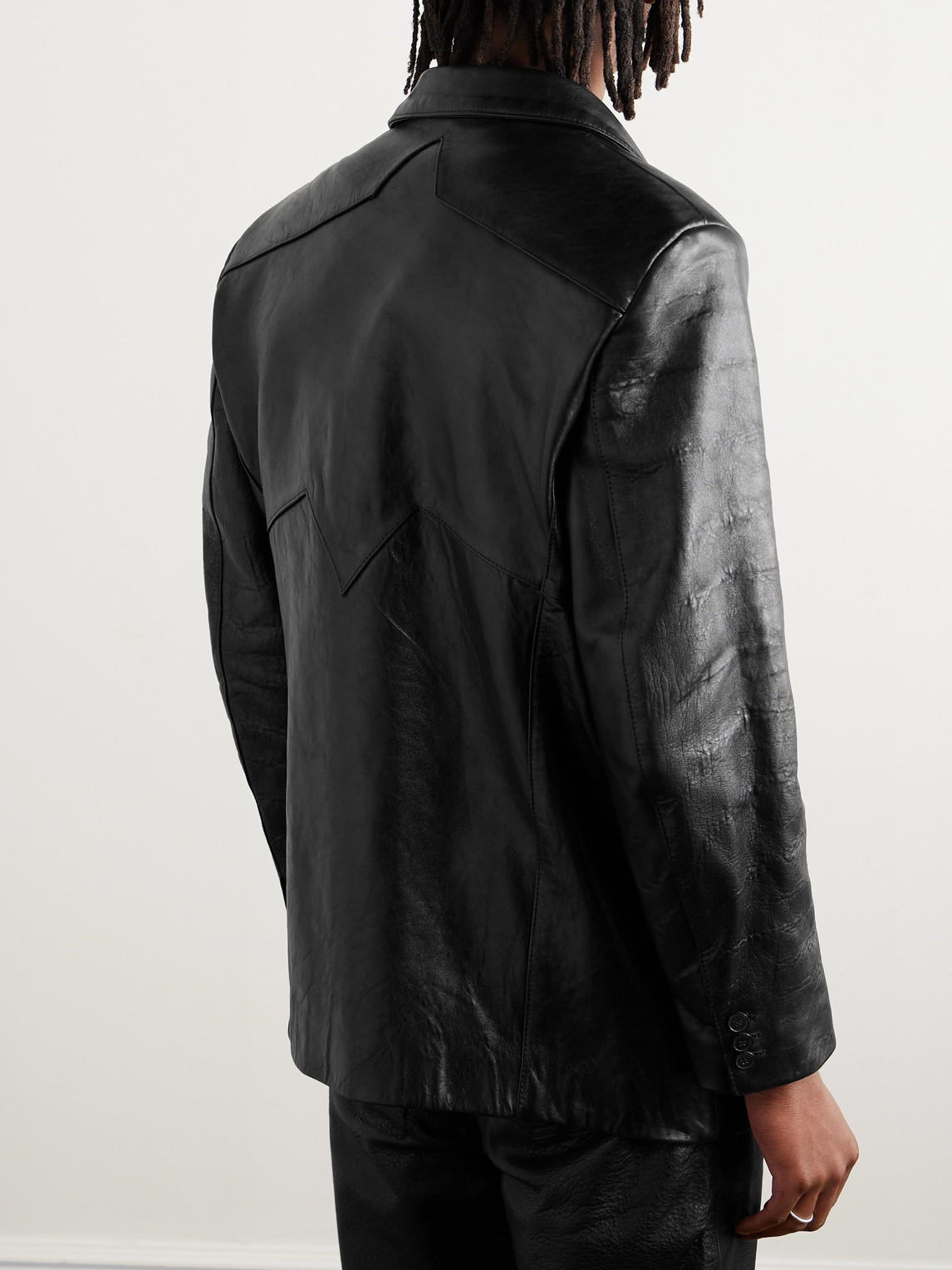 Shop Enfants Riches Deprimes Go To Dallas And Take A Left Distressed Paneled Leather Jacket In Black