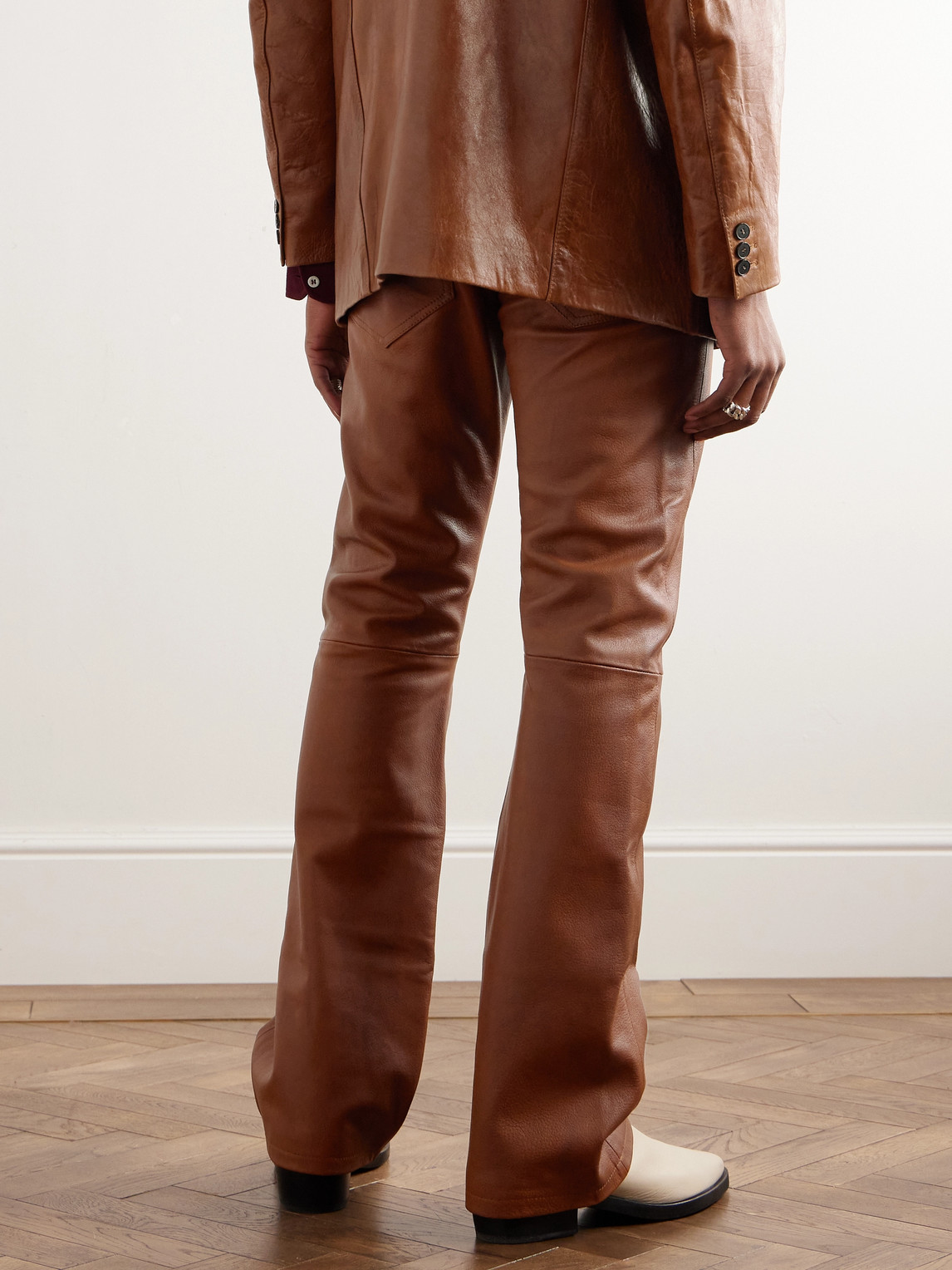 Shop Enfants Riches Deprimes Straight-leg Panelled Leather Trousers In Brown
