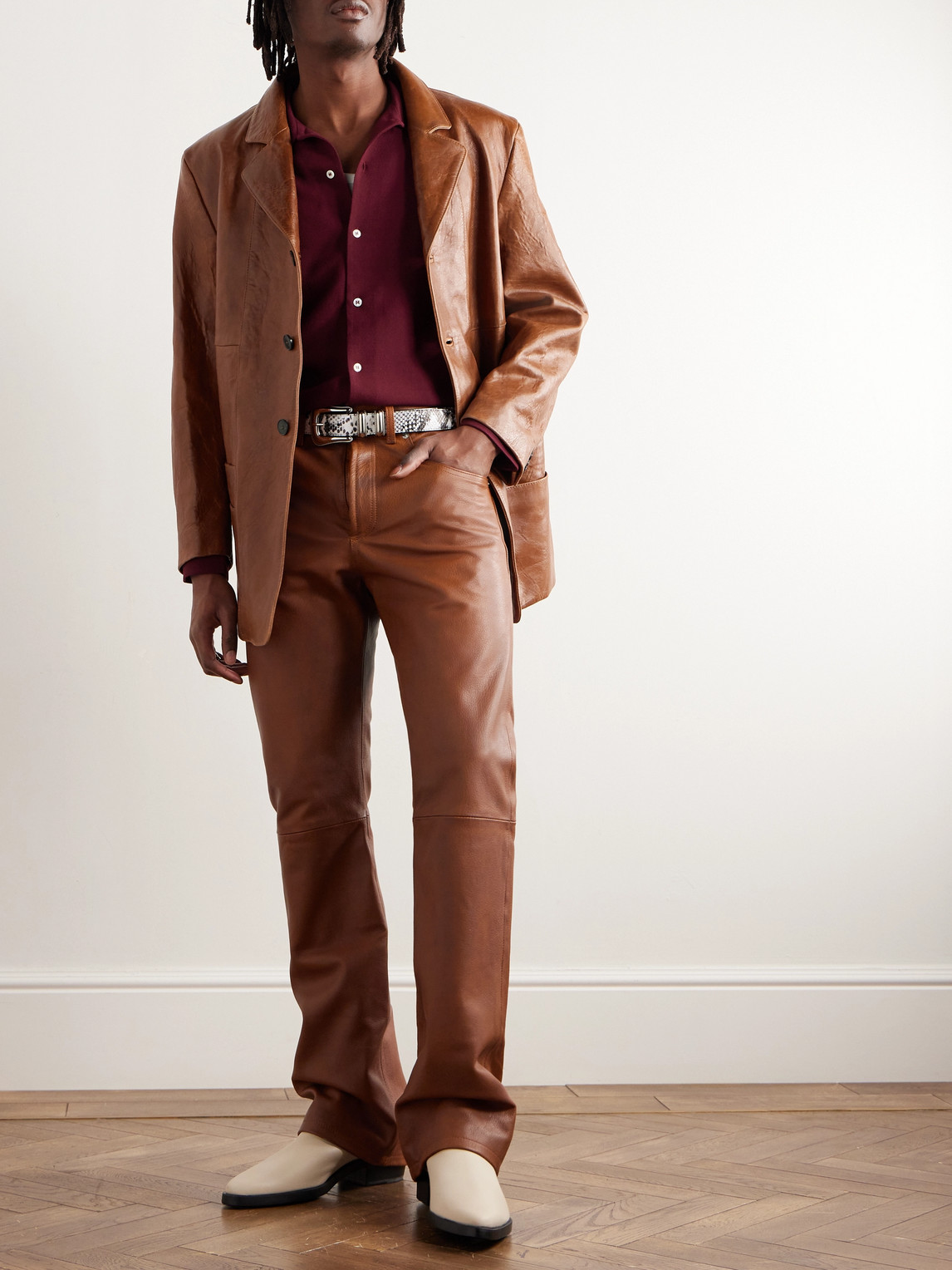 Shop Enfants Riches Deprimes Straight-leg Panelled Leather Trousers In Brown