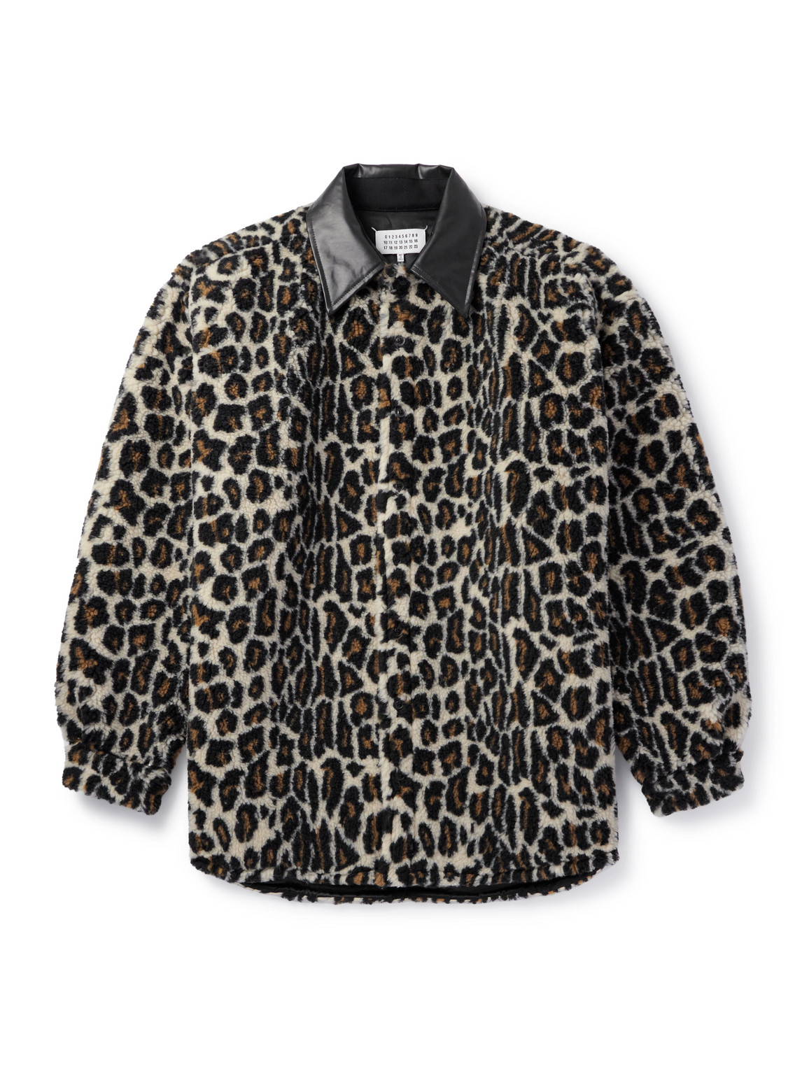 Faux Leather-Trimmed Leopard-Print Faux Fur Shirt Jacket