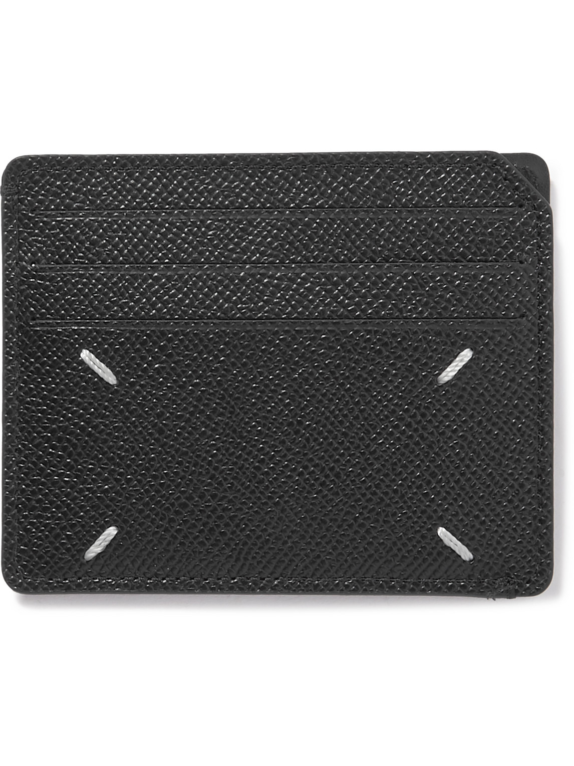 Maison Margiela Logo-embroidered Full-grain Leather Cardholder In Black