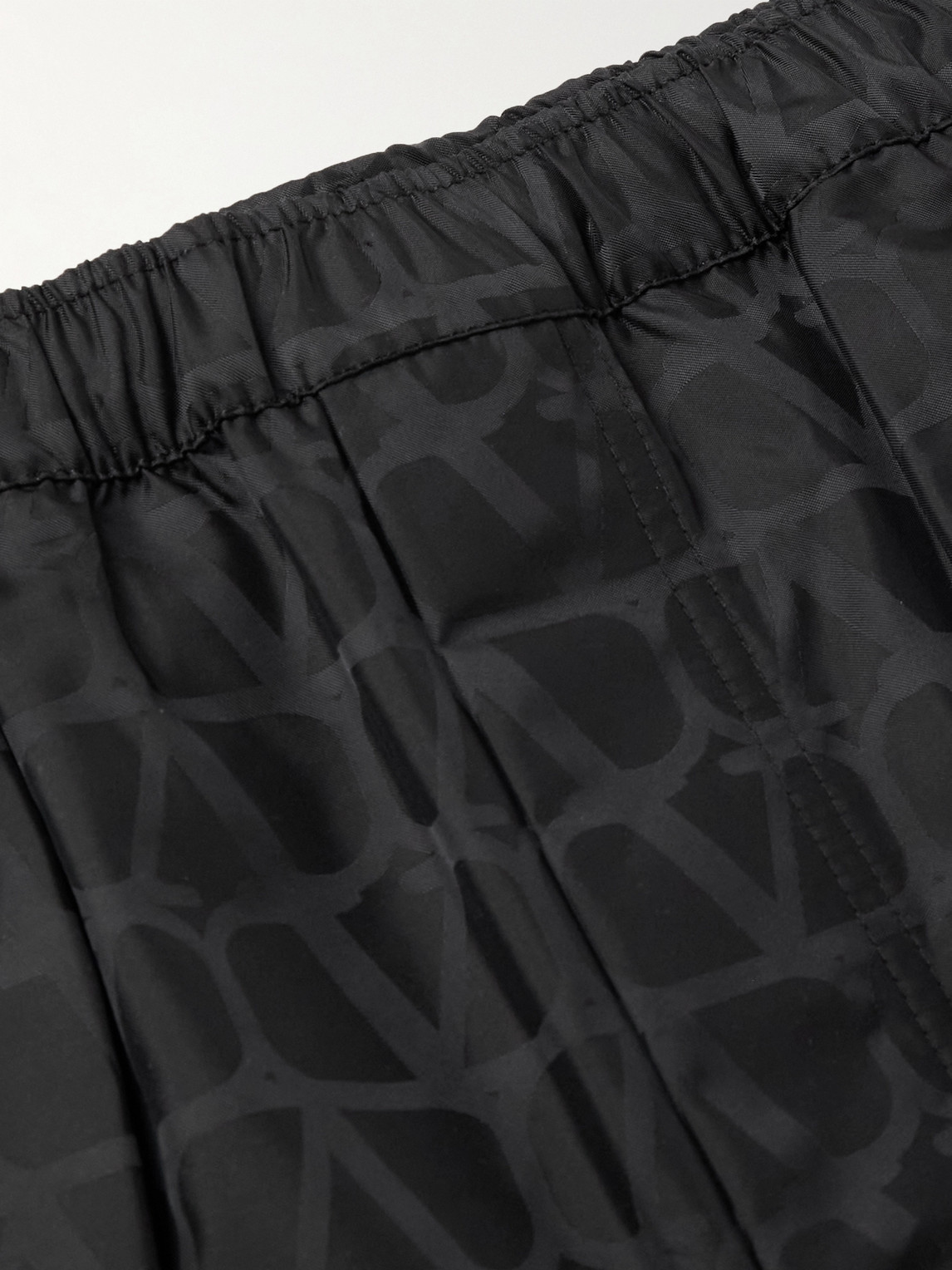 Shop Valentino Straight-leg Mid-length Logo-jacquard Swim Shorts In Black