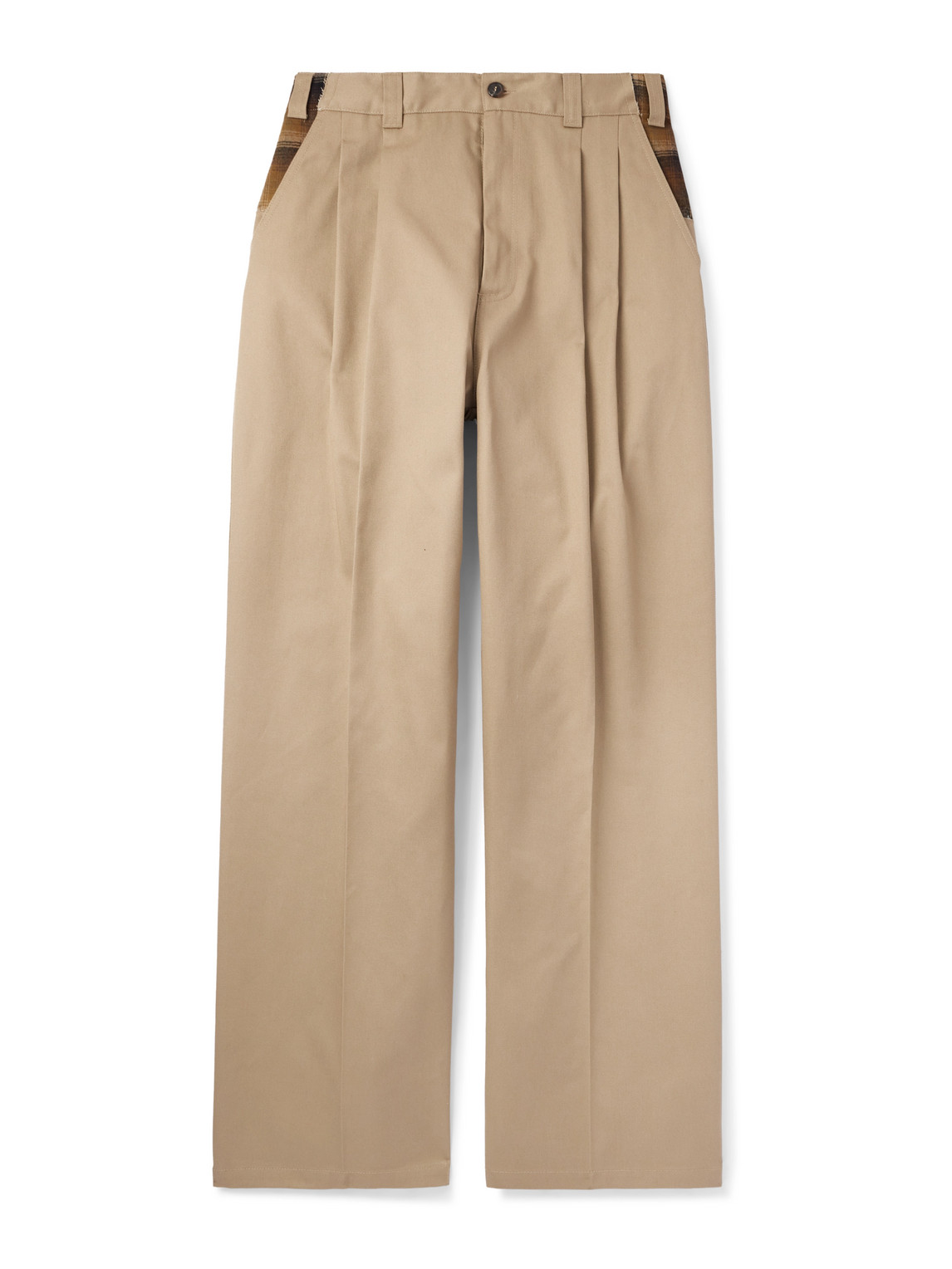 Maison Margiela Pendleton Skater Wide-leg Pleated Panelled Twill And Checked Virgin Wool Trousers In Neutrals