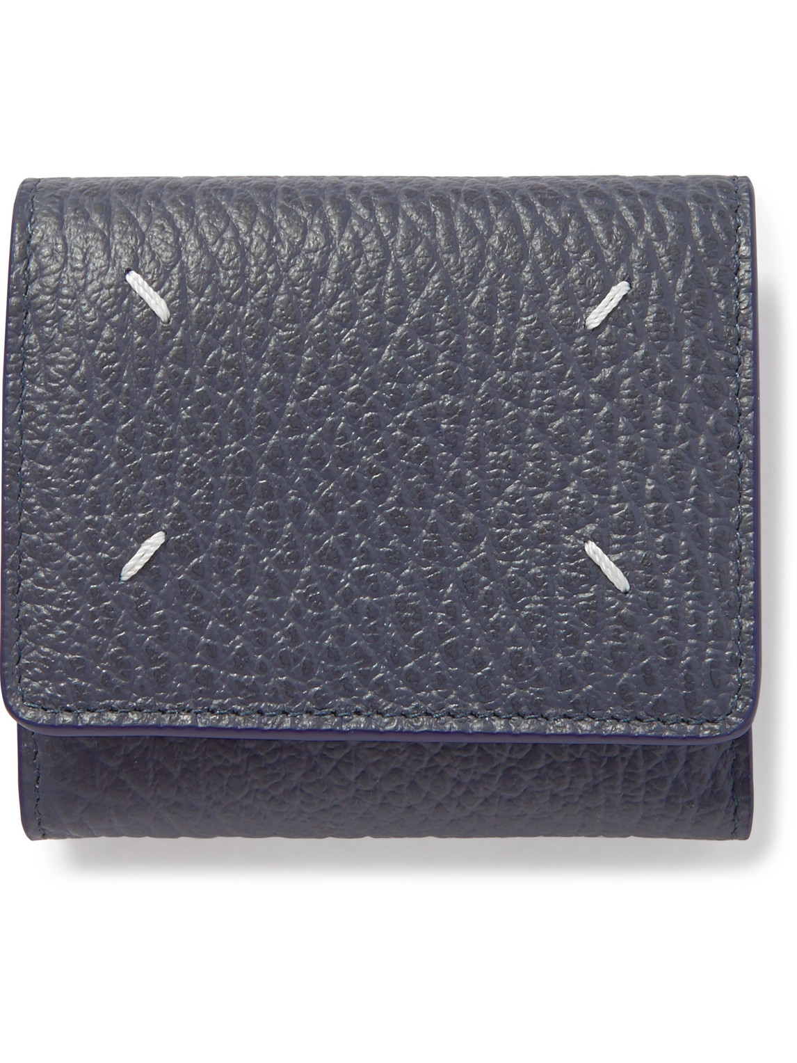 Maison Margiela Logo-embroidered Full-grain Leather Billfold Wallet In Blue