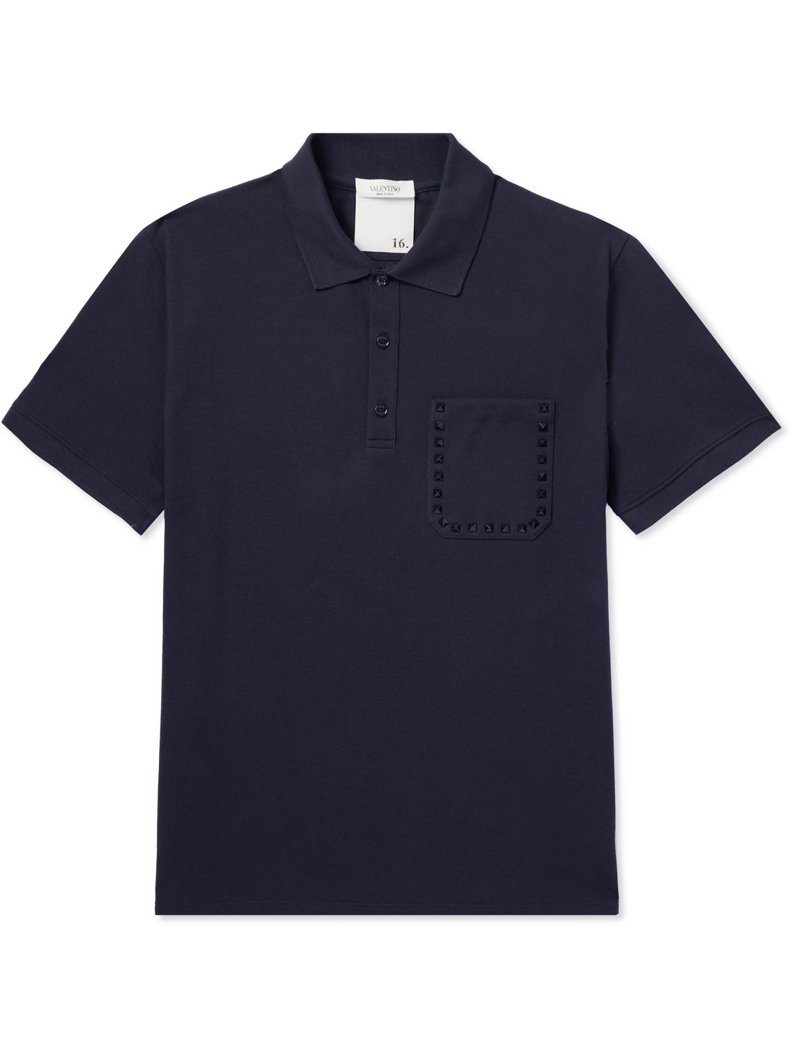 Valentino Rockstud Embellished Cotton-piqué Polo Shirt In Blue