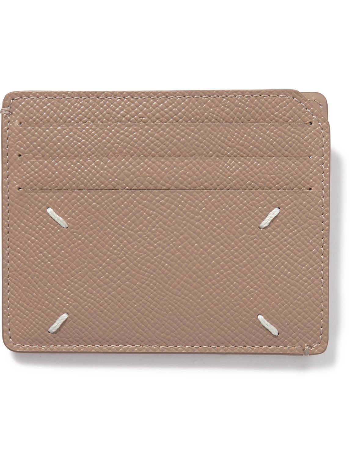 Maison Margiela Logo-embroidered Full-grain Leather Cardholder In Brown