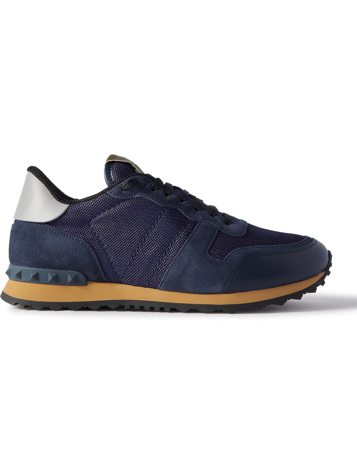 Valentino Garavani Rockrunner Suede, Leather And Mesh Trainers In Blue