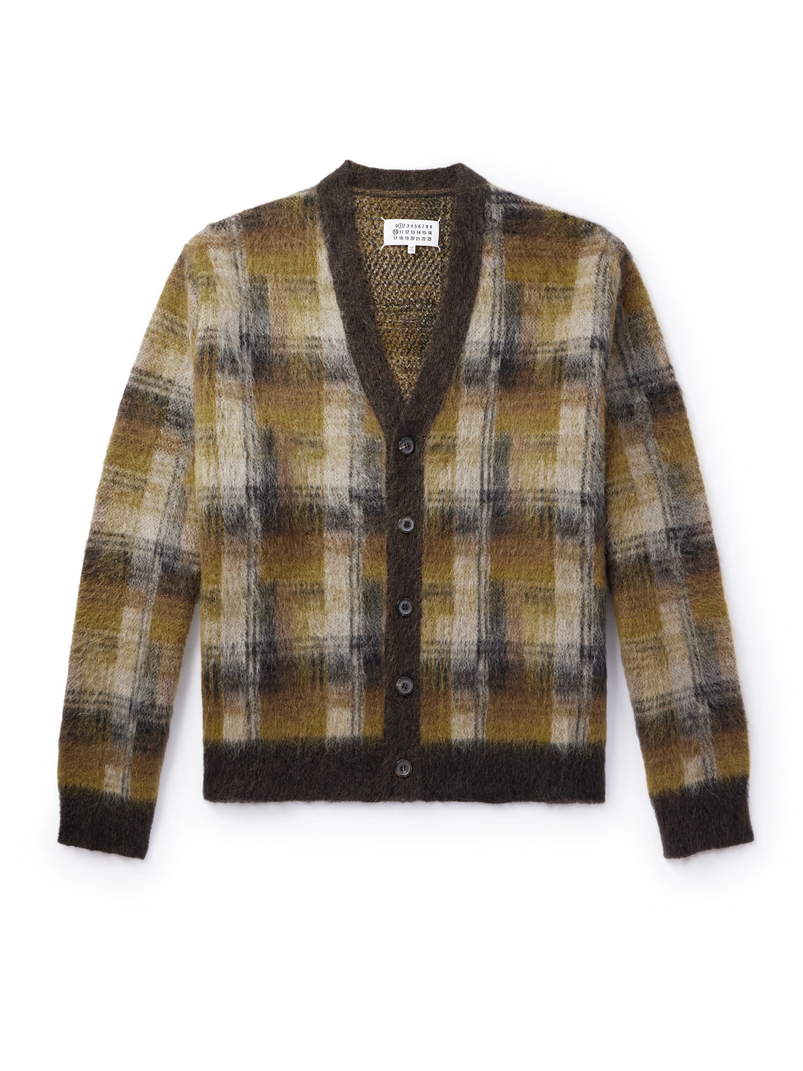 Shop Maison Margiela Pendleton Checked Brushed Mohair-blend Cardigan In Brown
