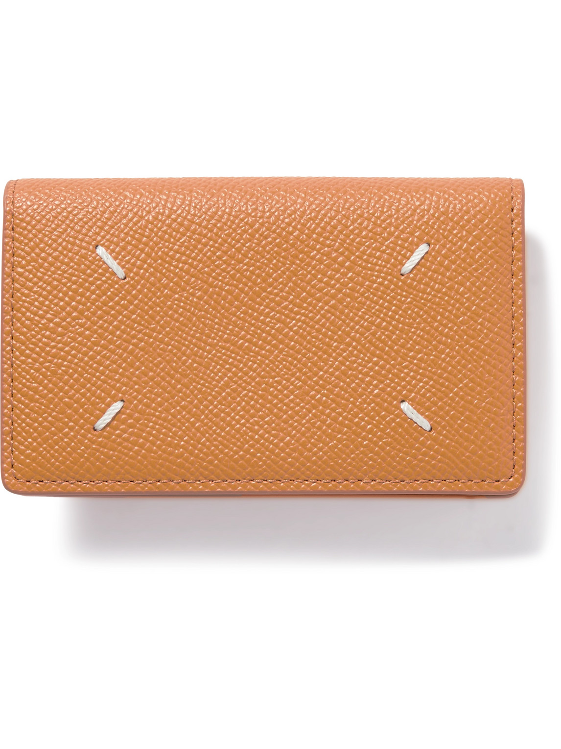 Maison Margiela Logo-embroidered Full-grain Leather Cardholder In Orange