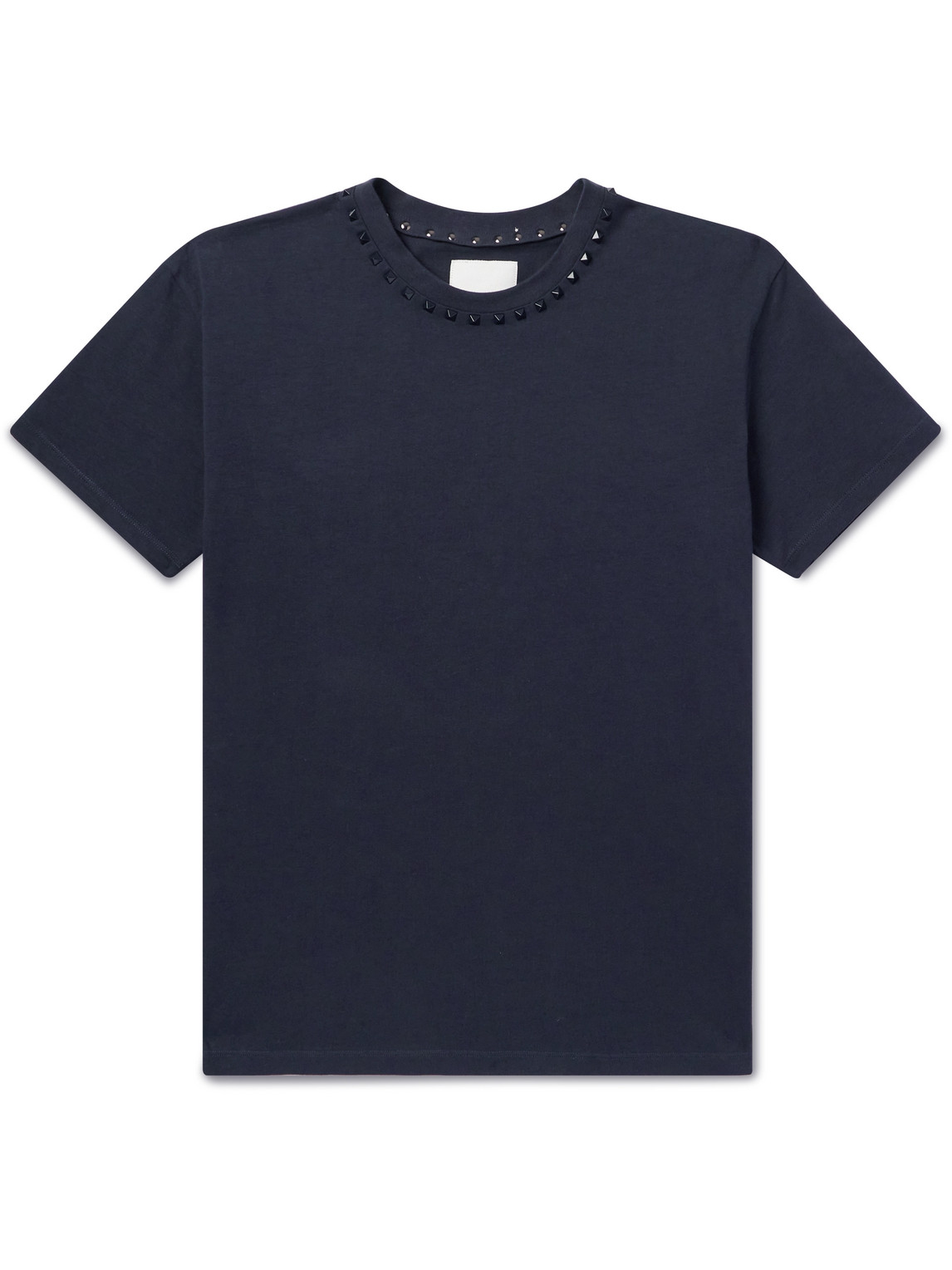 Valentino Rockstud Embellished Cotton-jersey T-shirt In Blue