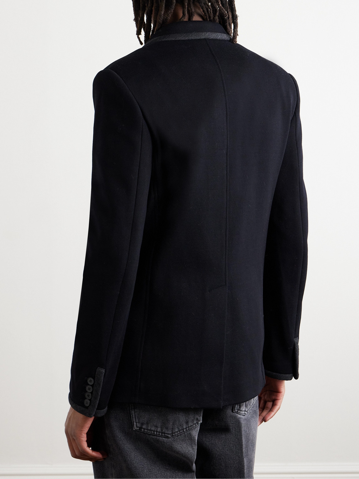 Shop Valentino Logo-embroidered Cotton-jersey Blazer In Blue