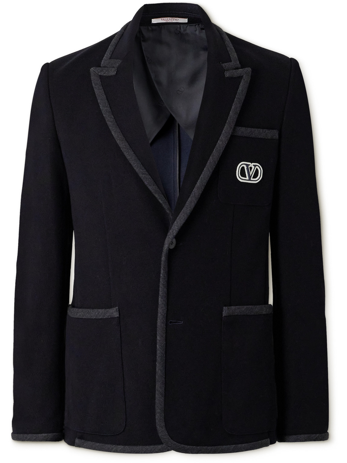 Valentino Logo-embroidered Cotton-jersey Blazer In Blue