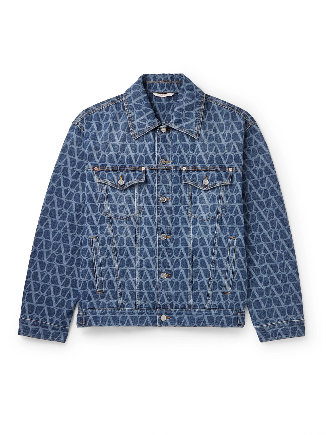 Shop Valentino Toile Logo-print Denim Jacket In Blue