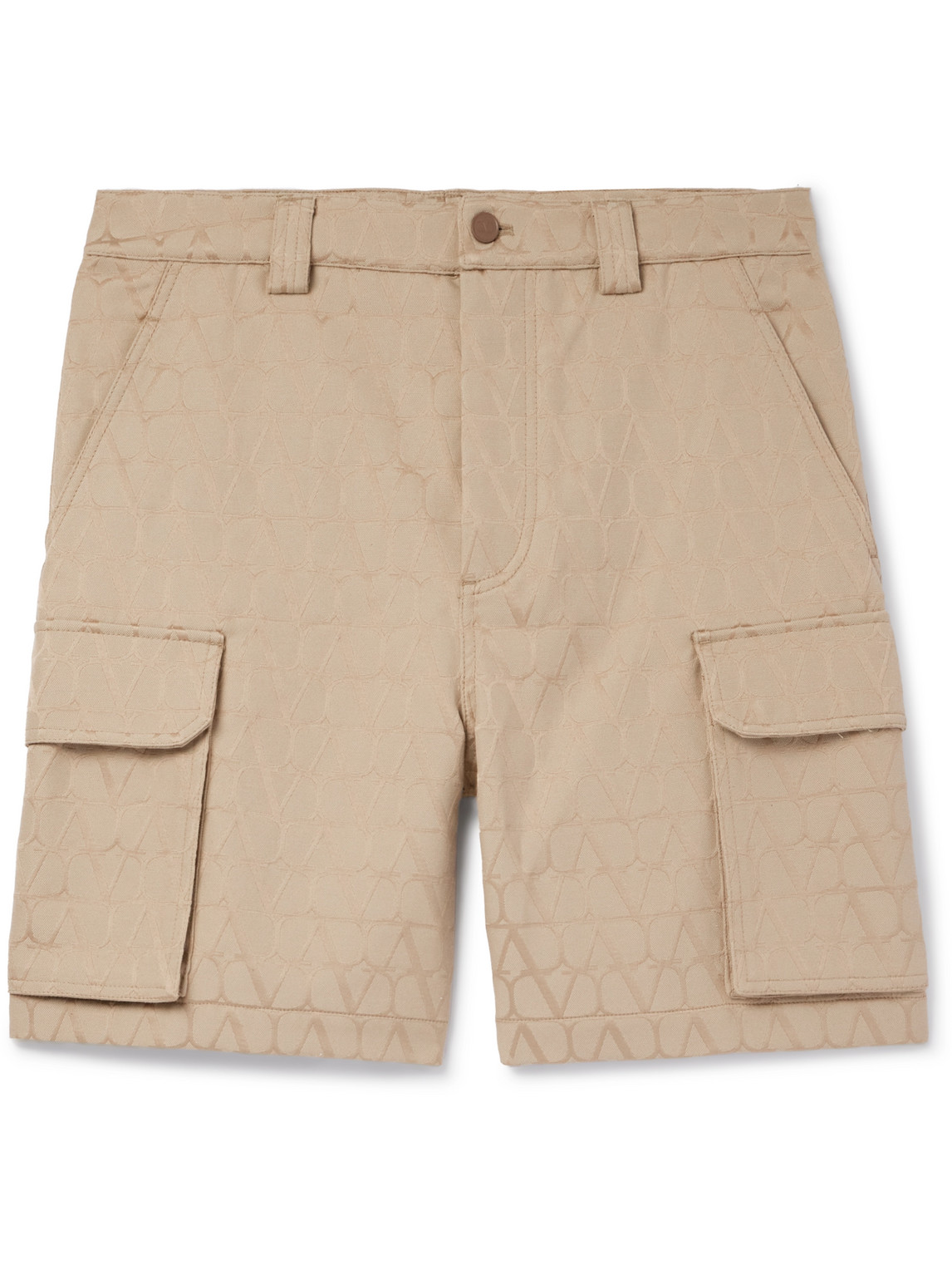 Valentino Toile Iconographe Straight-leg Logo-jacquard Cotton-blend Cargo Shorts In Neutrals
