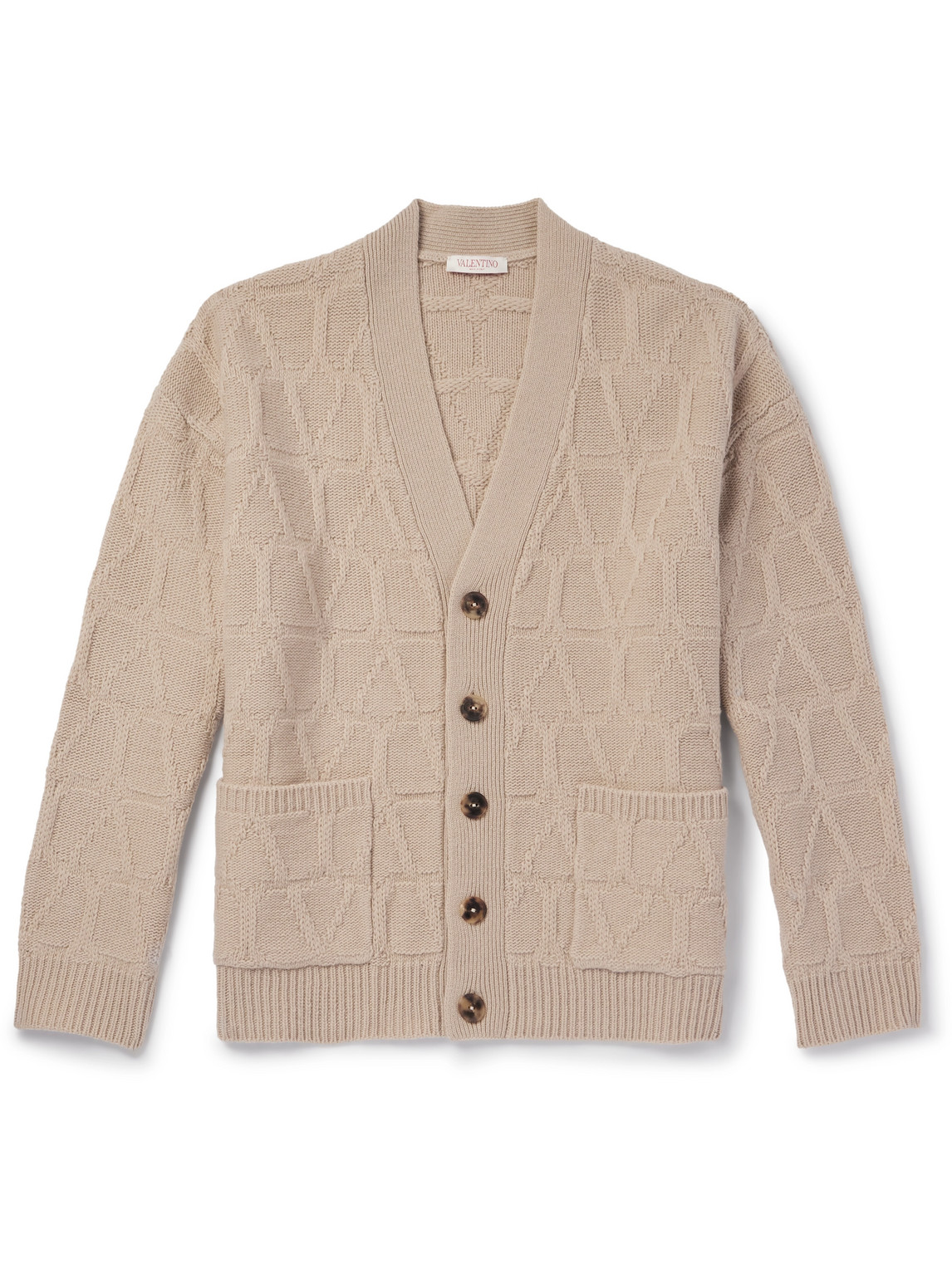 Valentino Toile Iconographe Cable-knit Virgin Wool Cardigan In Neutrals