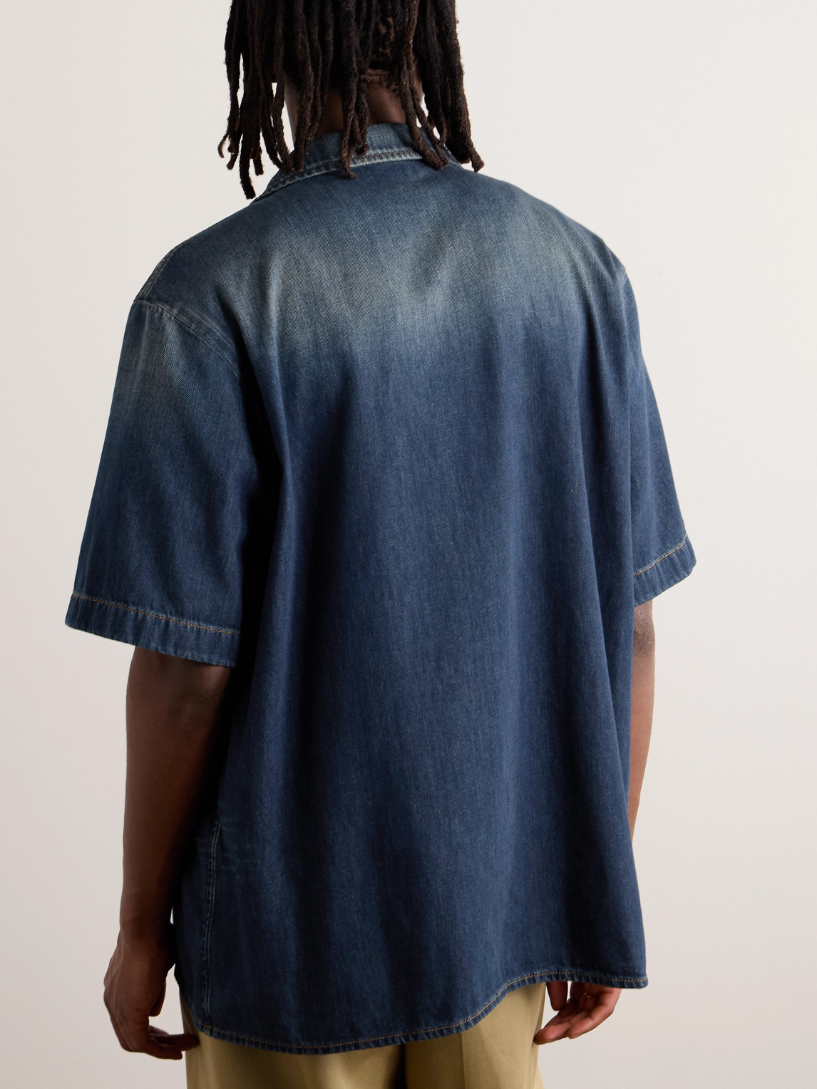 Shop Valentino Camp-collar Denim Shirt In Blue