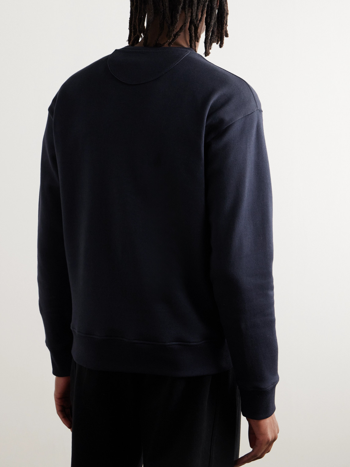 Shop Valentino Logo-embellished Twill-trimmed Stretch-cotton Jersey Sweatshirt In Blue