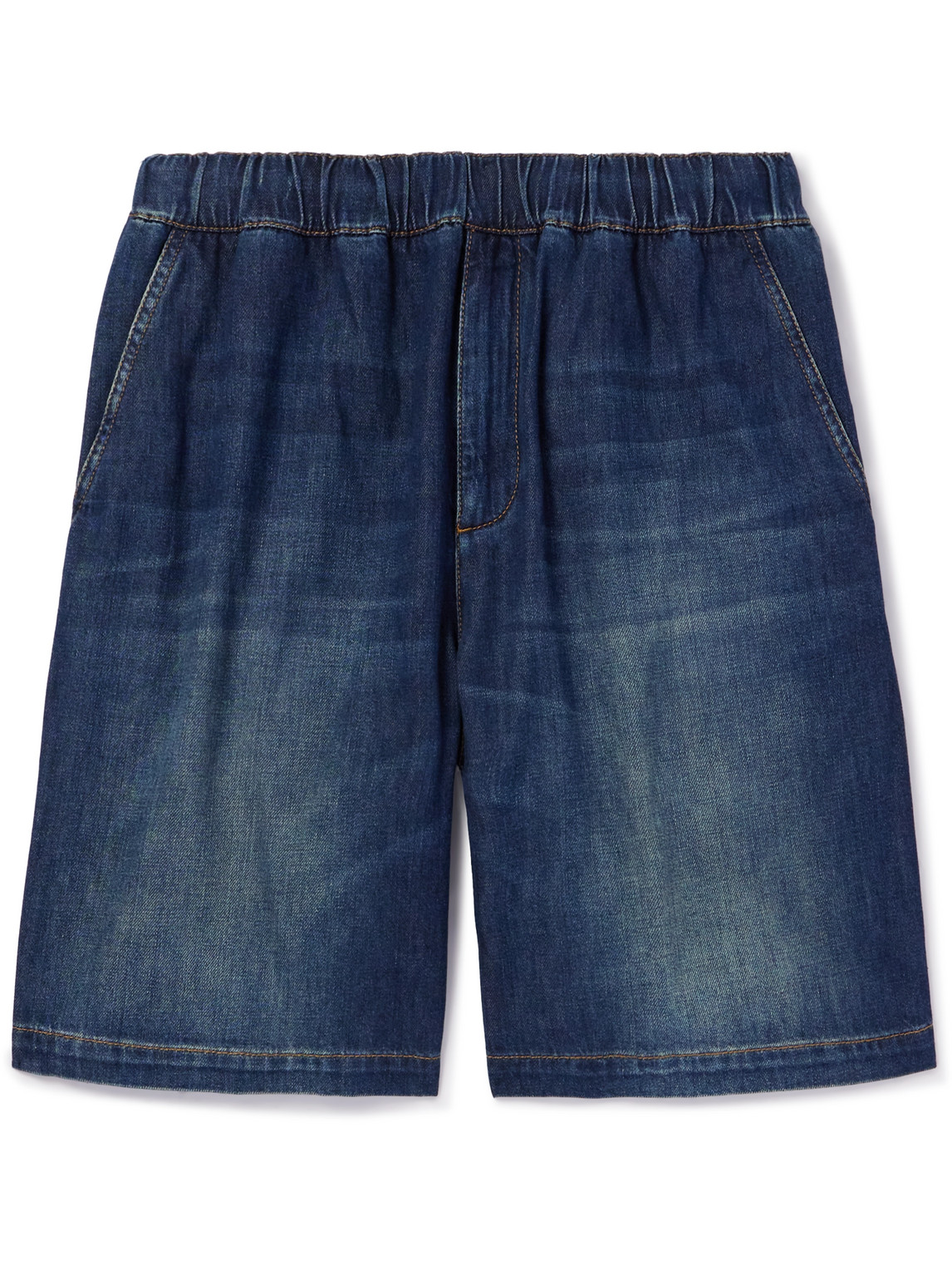 Valentino Denim Chambray Bermuda Shorts In Blue