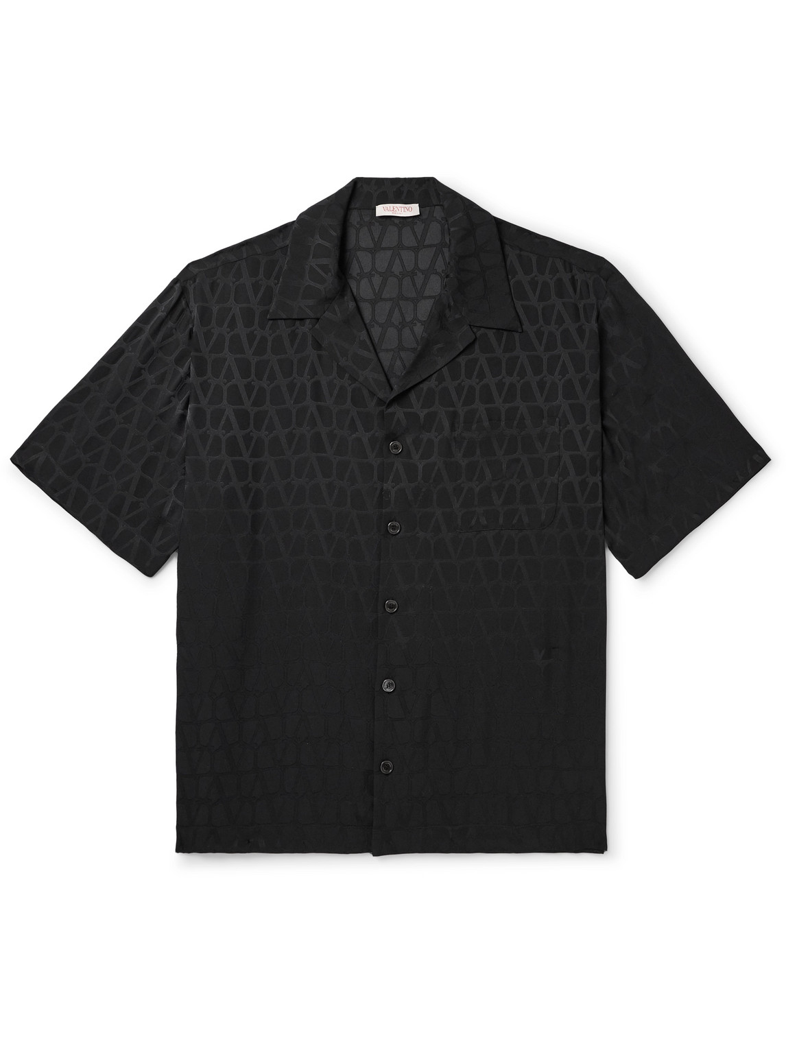 Valentino Toile Iconograph Camp-collar Logo-jacquard Silk-satin Shirt In Black