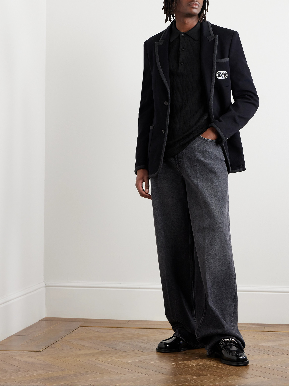 Shop Valentino Toile Iconograph Logo-jacquard Cotton-blend Polo Shirt In Black