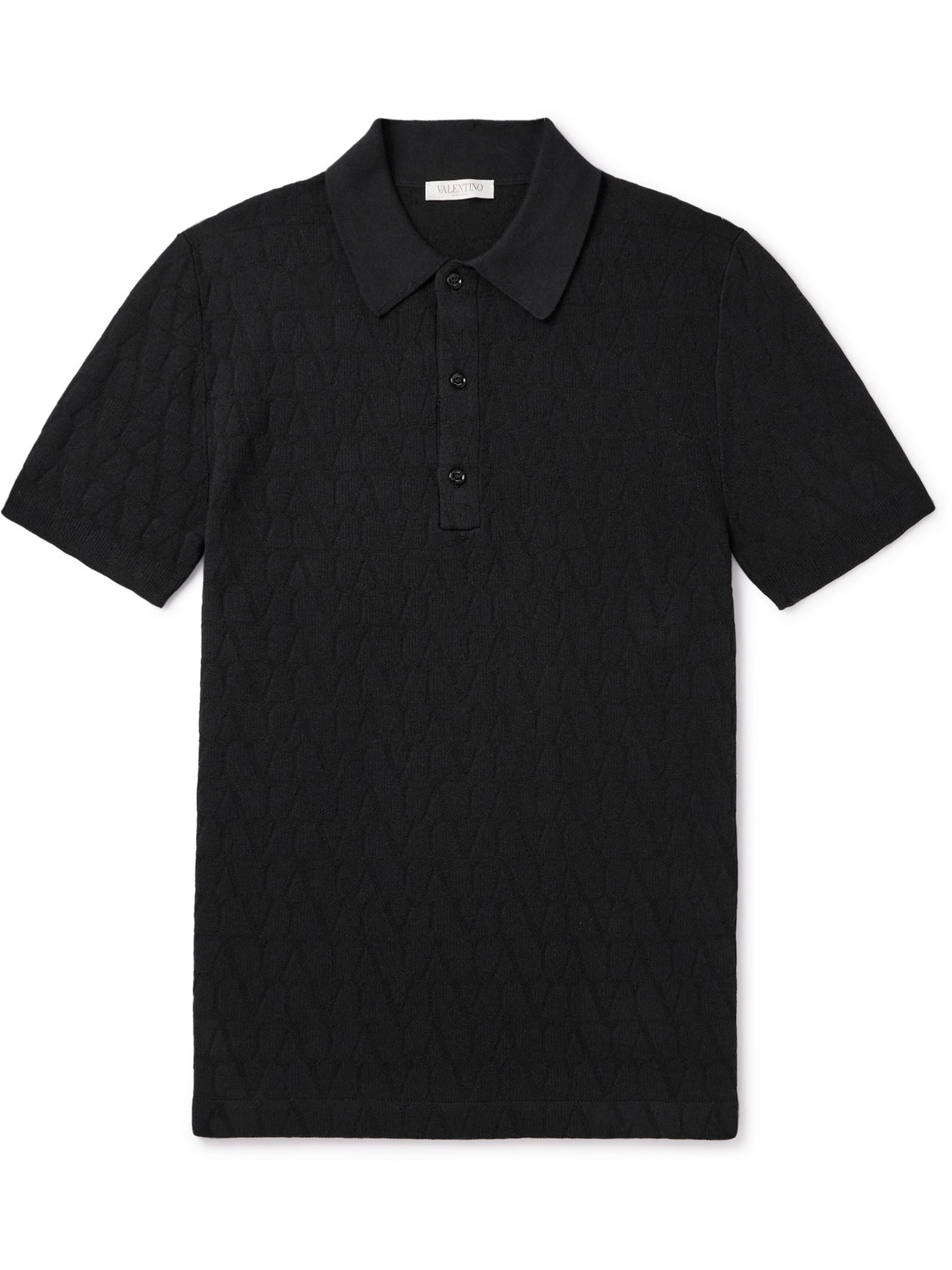 Tシャツ・カットソー VALENTINO GARAVANI Black Cotton Polo Shirt Valentino Garavani Cotton Polo Shirt with Signature VLogo
