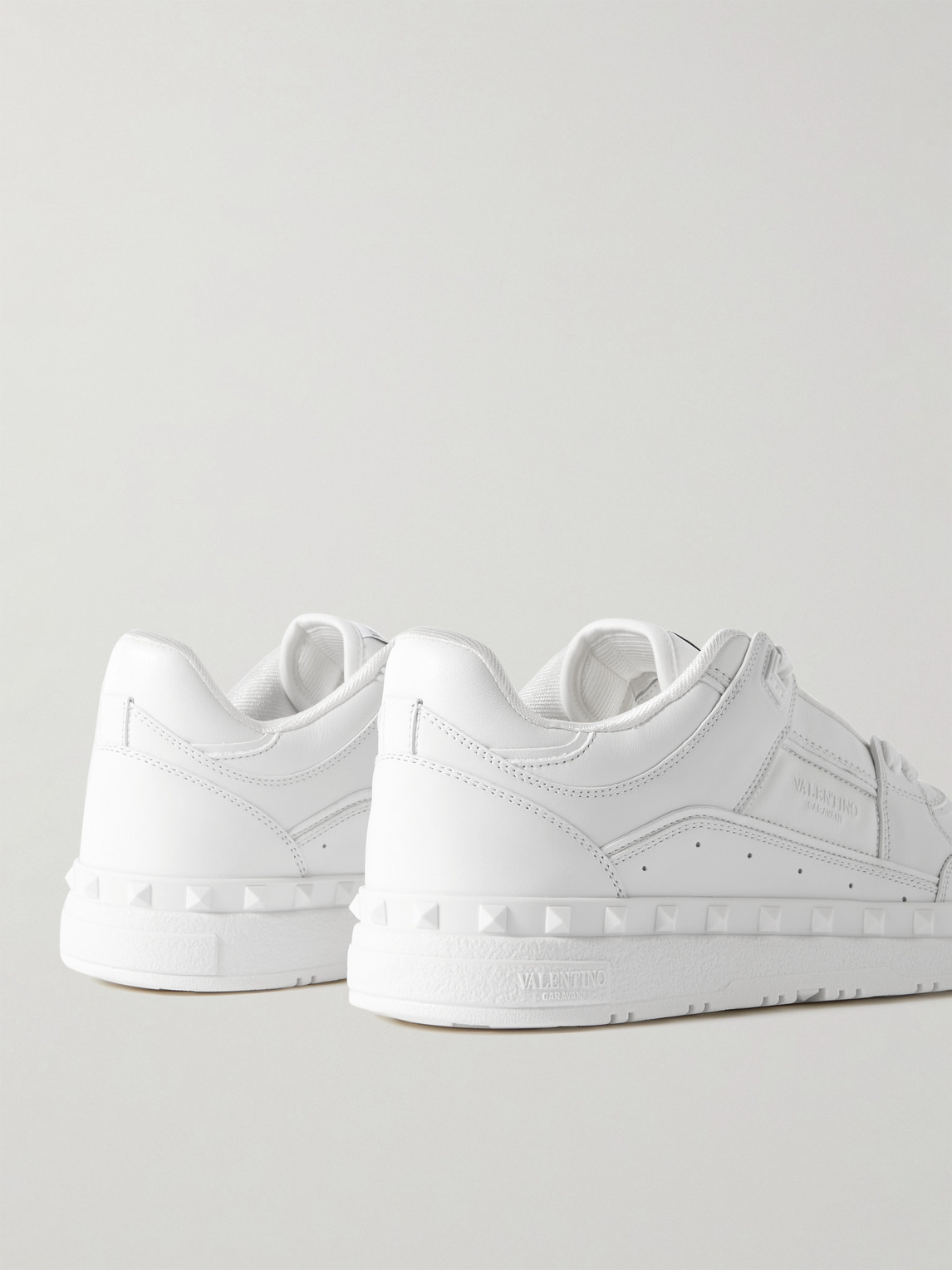 Shop Valentino Freedots Studded Leather Sneakers In White