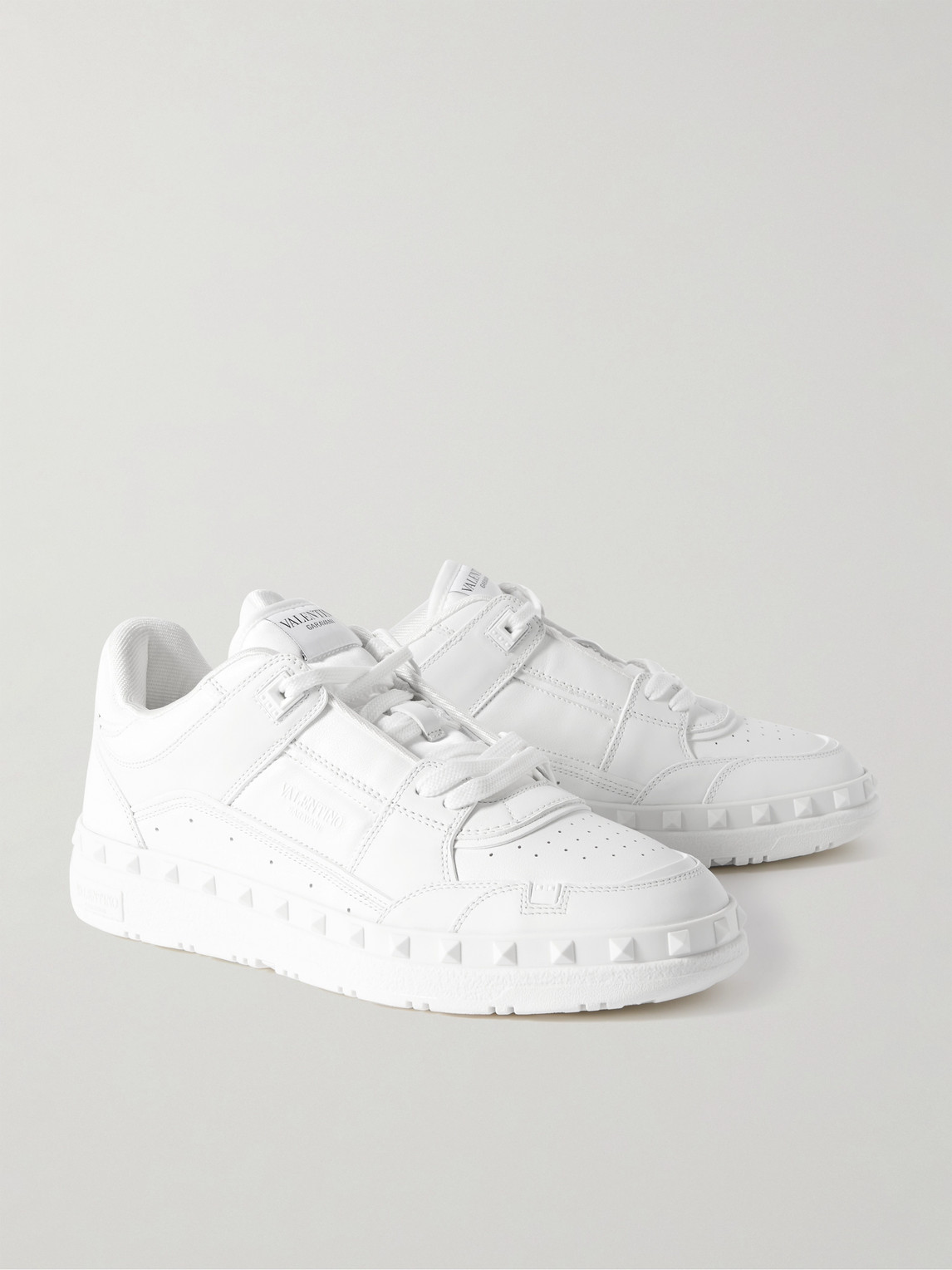 Shop Valentino Freedots Studded Leather Sneakers In White