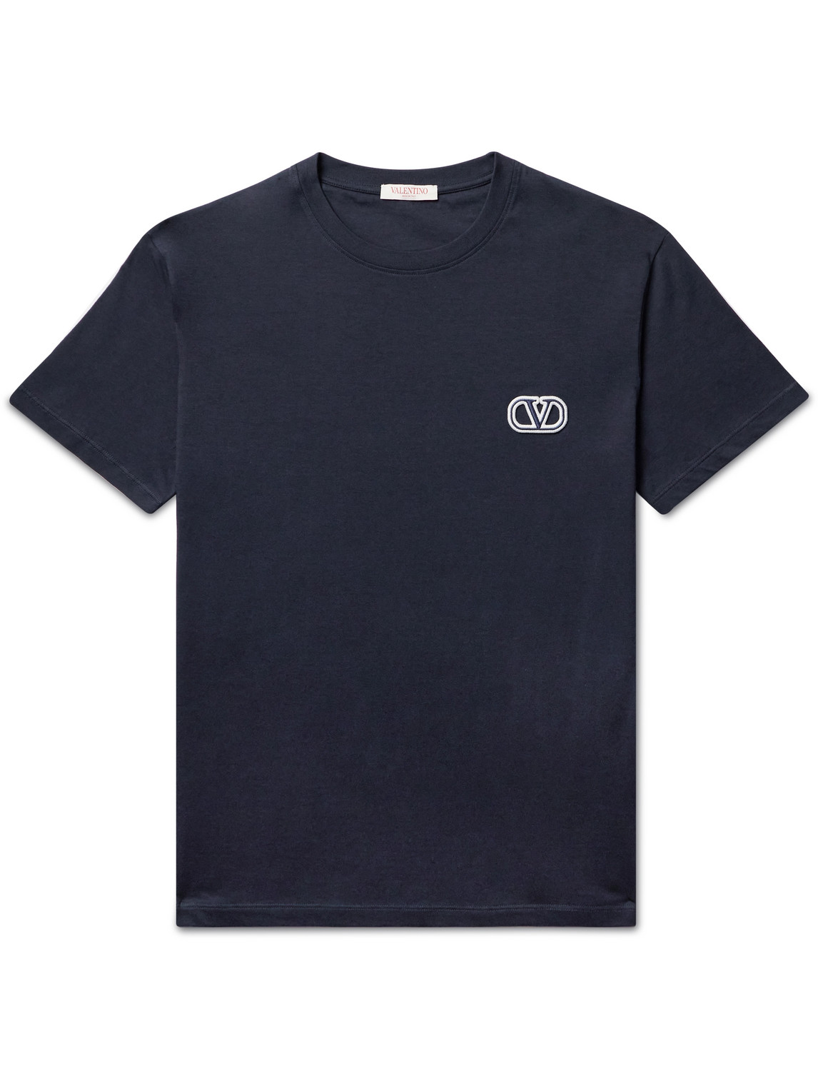 Valentino Logo-embroidered Cotton-jersey T-shirt In Blue