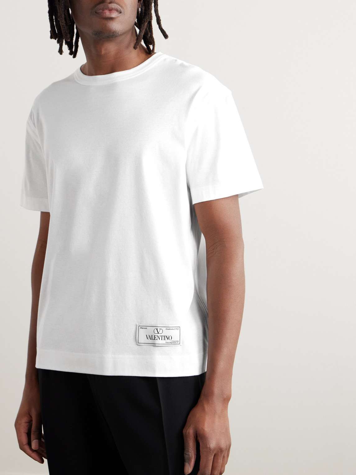 Shop Valentino Logo-appliquéd Cotton-jersey T-shirt In White