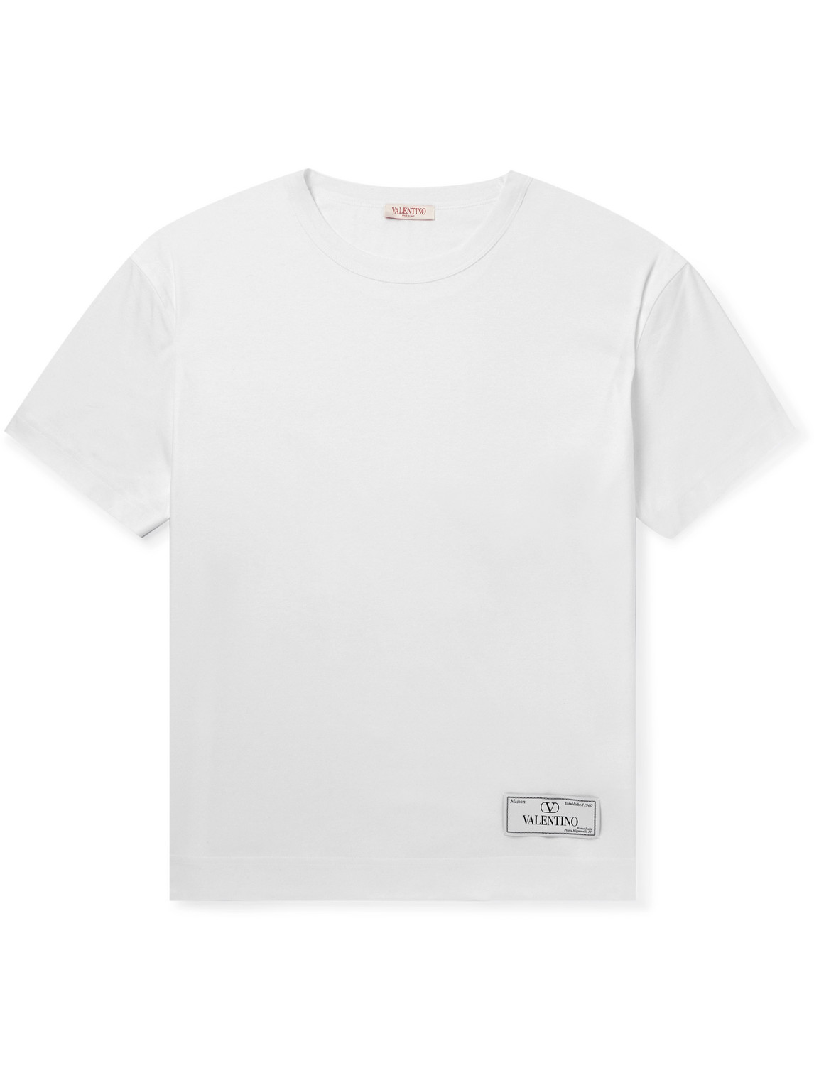 Shop Valentino Logo-appliquéd Cotton-jersey T-shirt In White