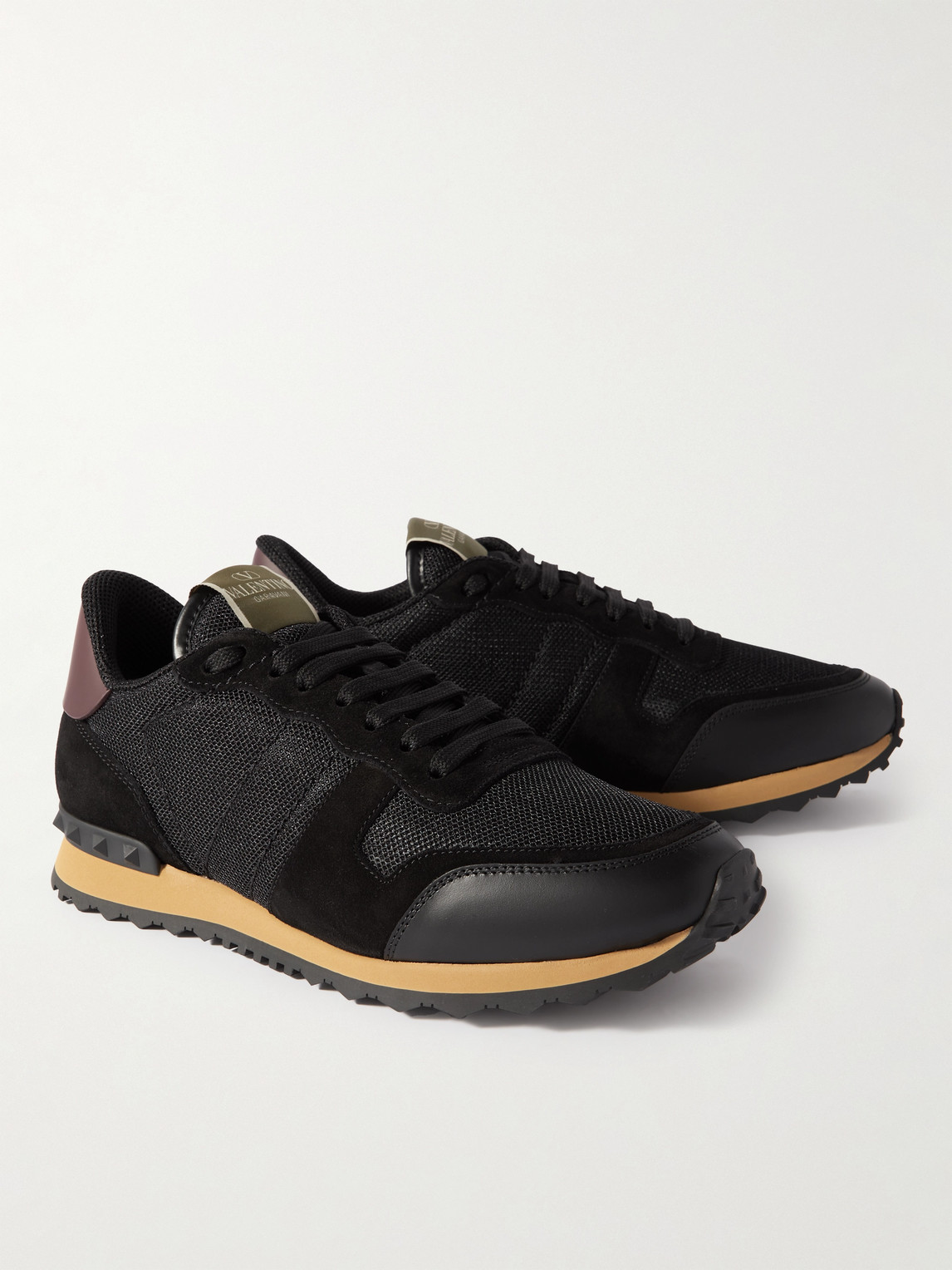 Shop Valentino Rockrunner Suede, Leather And Mesh Sneakers In Black