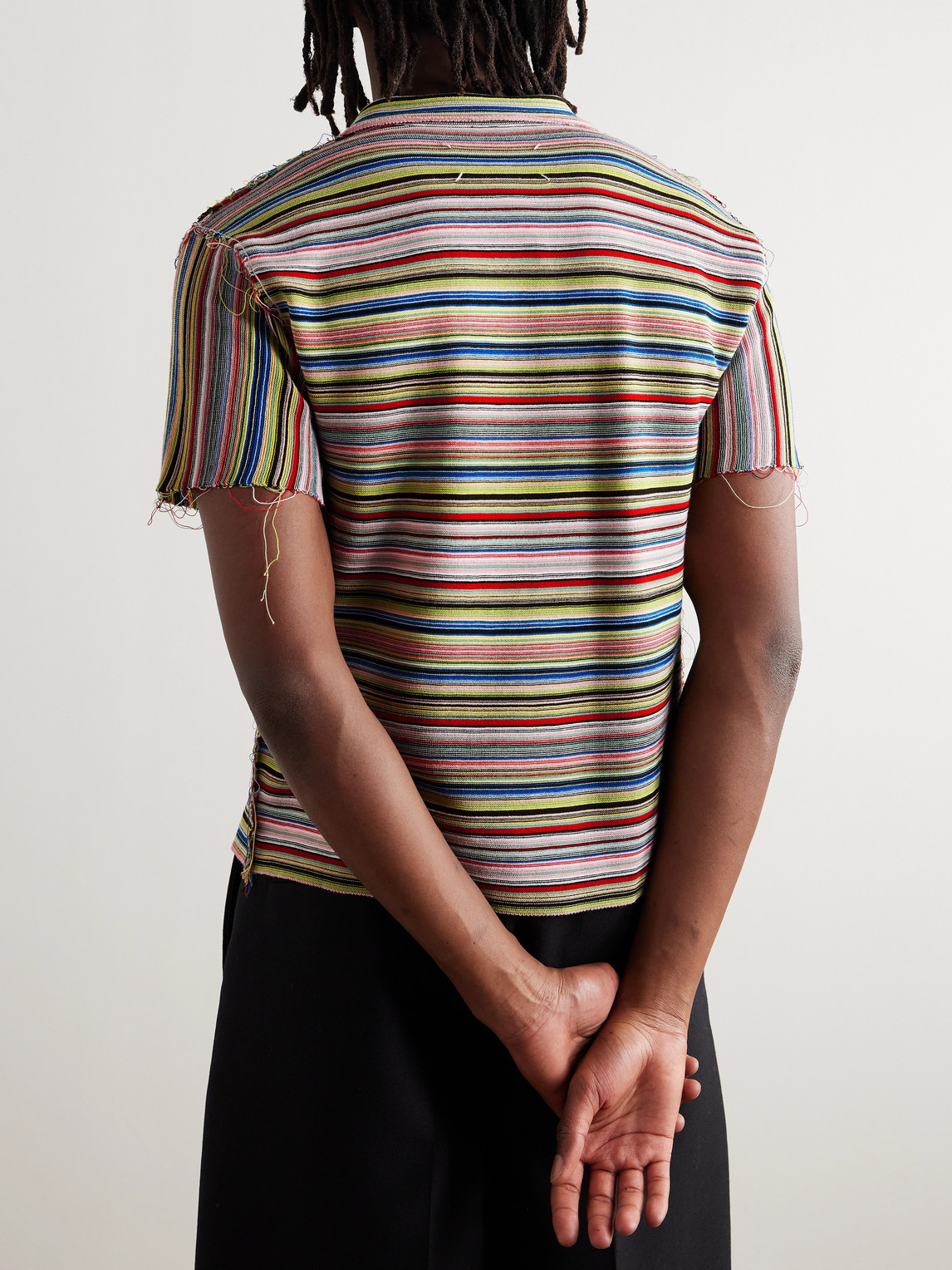 Shop Maison Margiela Gauge Slim-fit Frayed Striped Cotton Polo Shirt In Multi