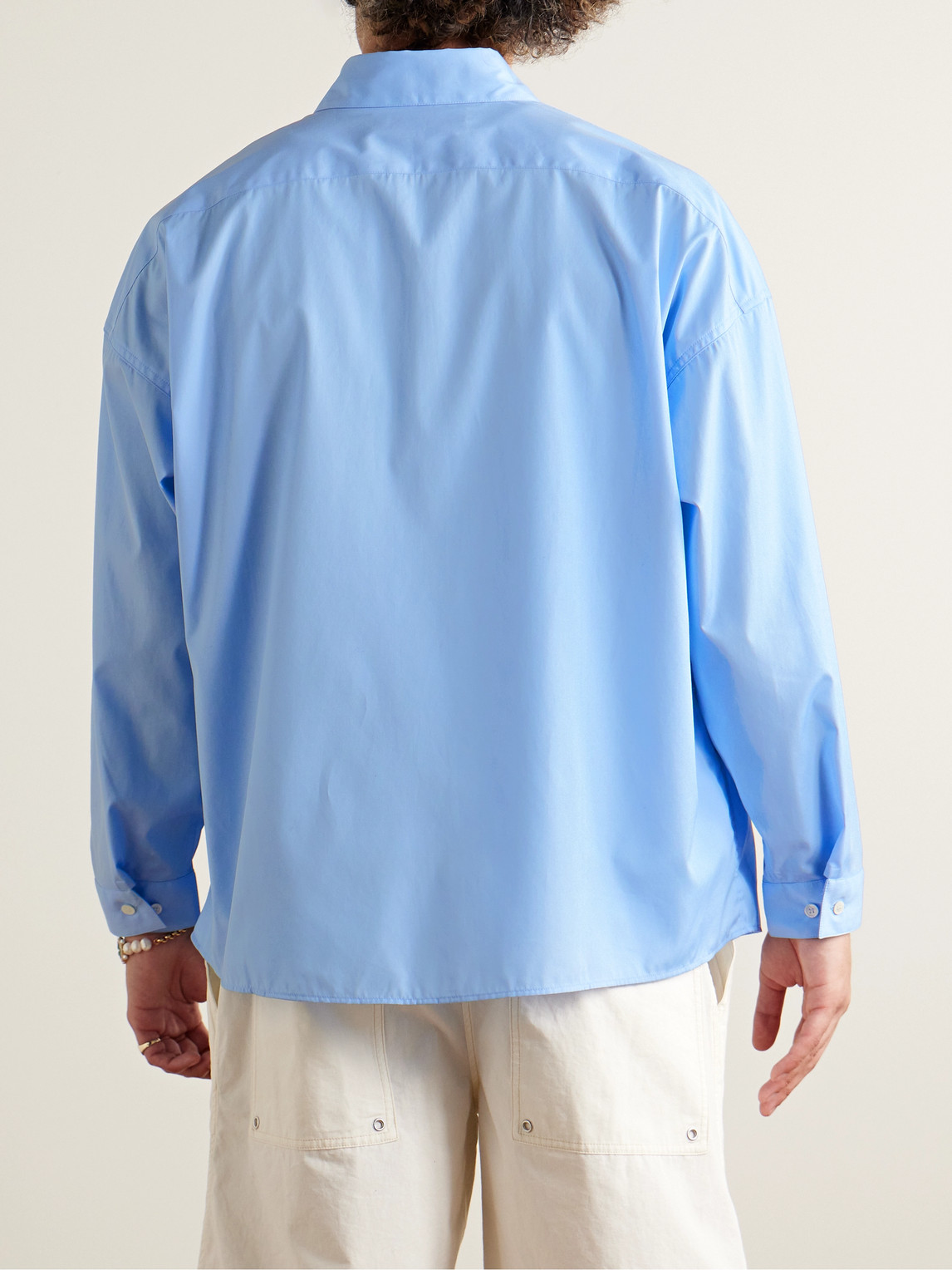Shop Marni Logo-print Cotton-poplin Shirt In Blue