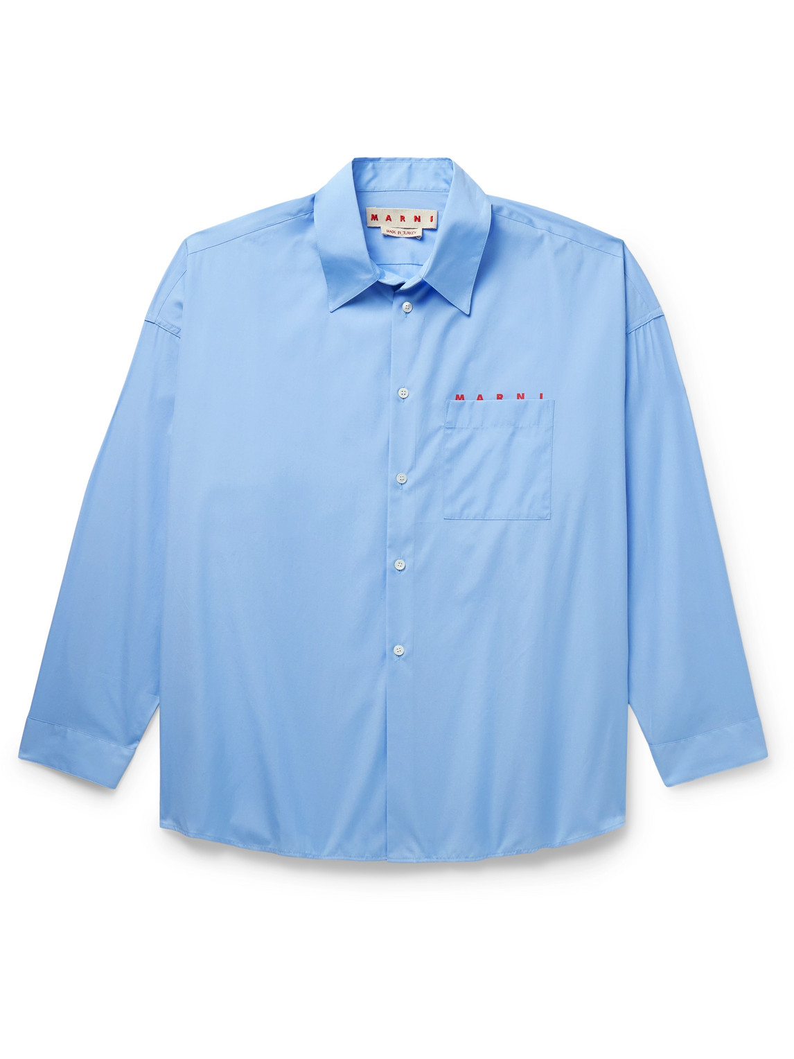 Shop Marni Logo-print Cotton-poplin Shirt In Blue