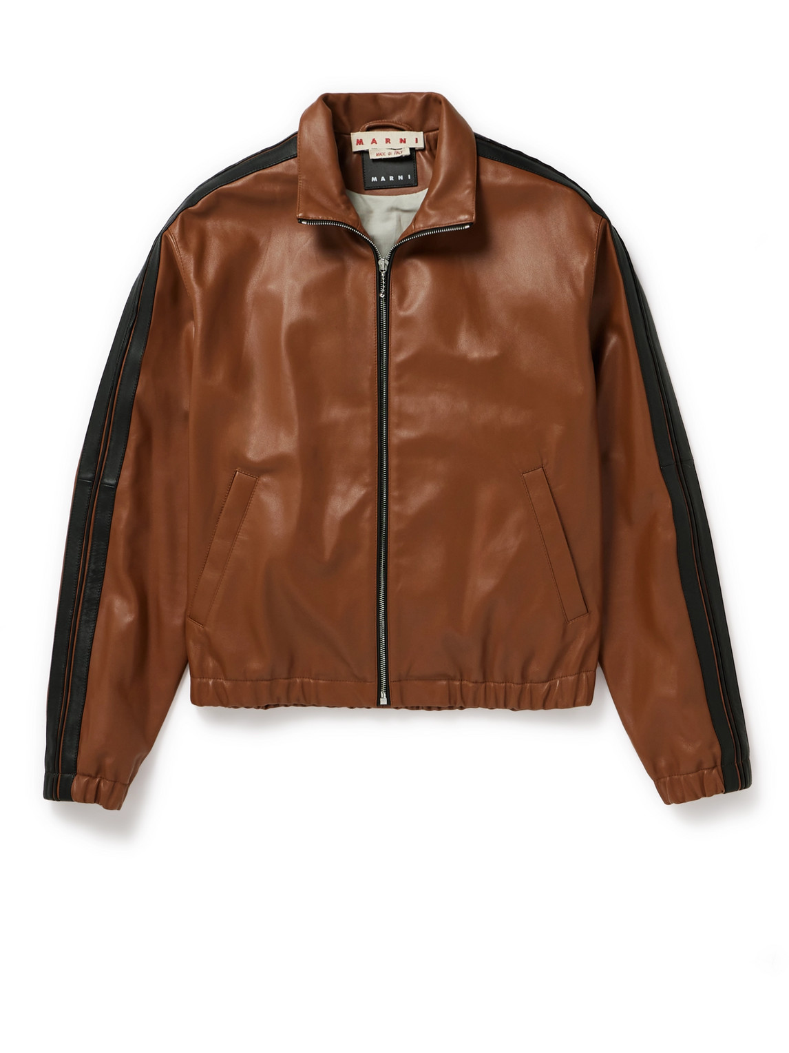 Marni Striped Nappa Leather Track Jacket In Brown